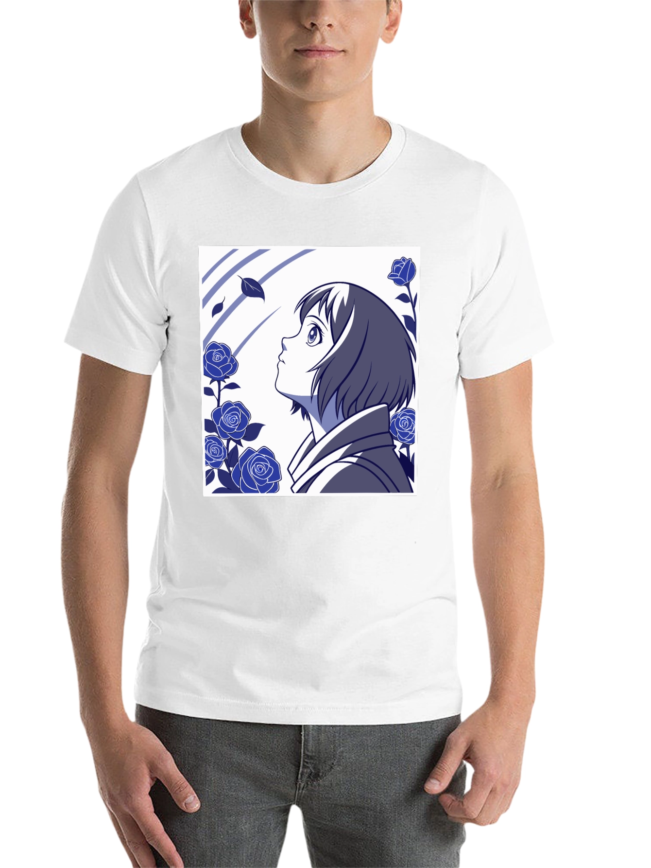 Black Anime Girl & Roses Graphic Tee - Stylish Black T-Shirt view 14