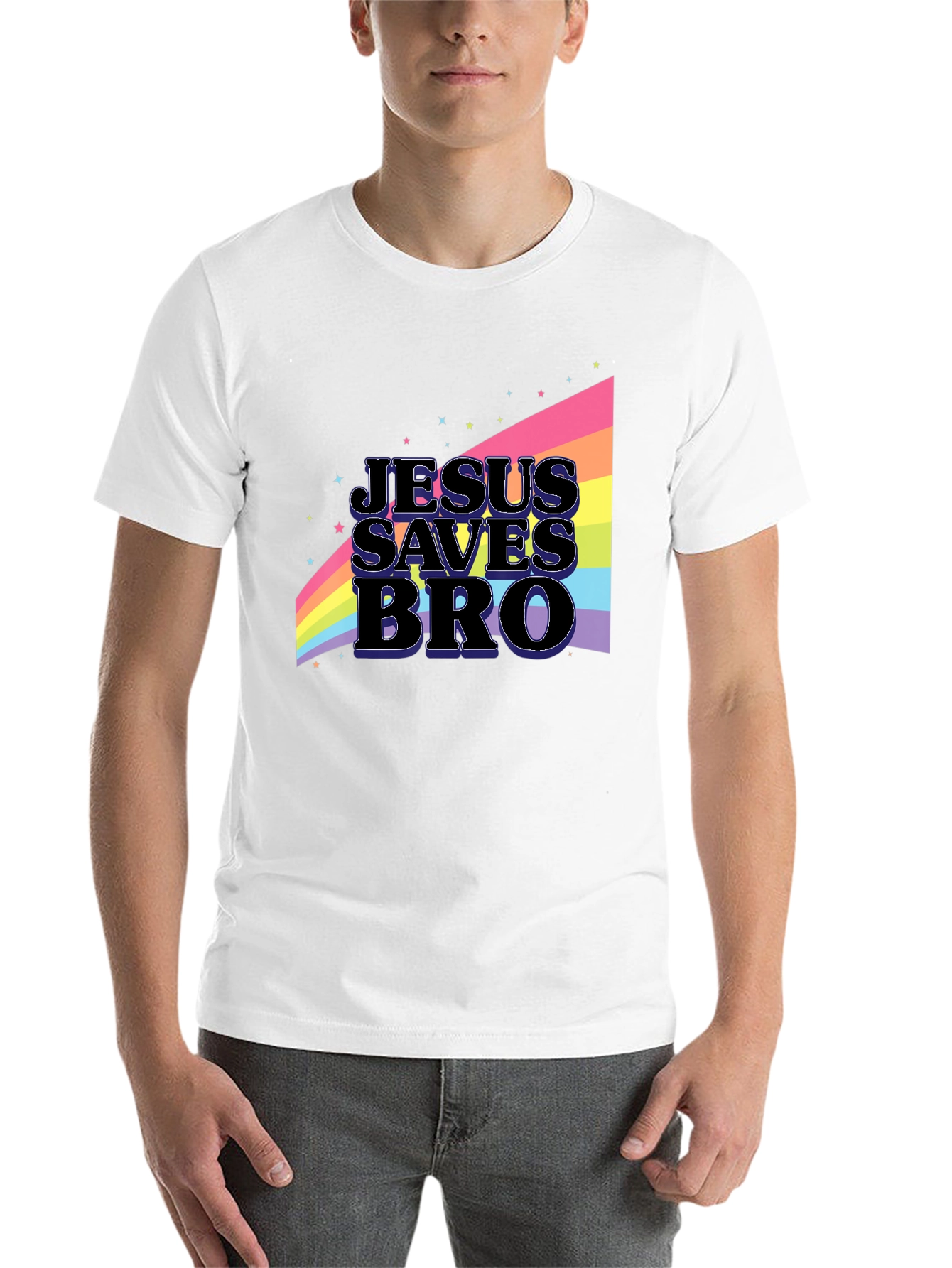 Black Jesus Saves Bro Rainbow Graphic T-Shirt view 14