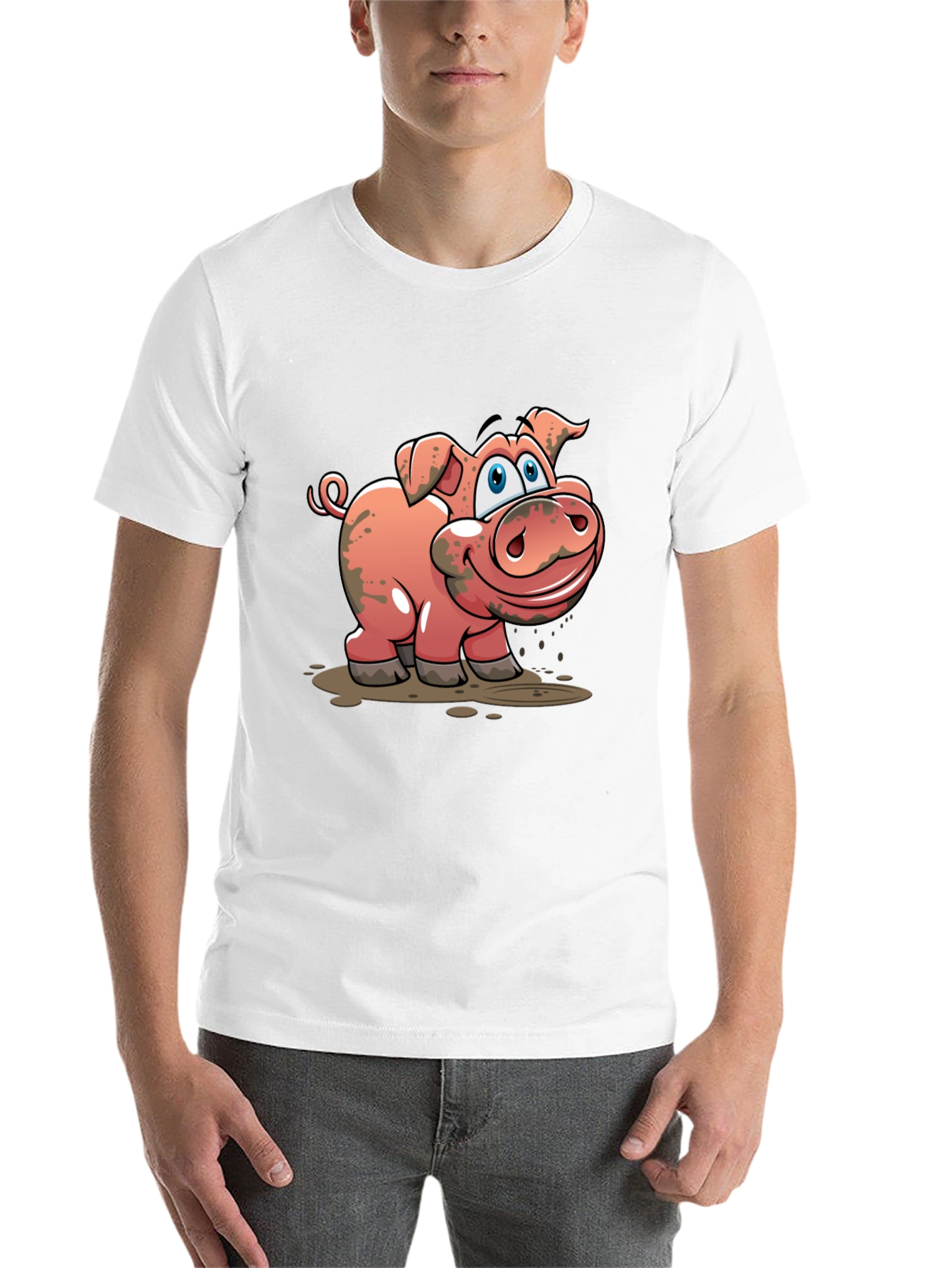 Black Muddy Pig Cartoon Graphic T-Shirt - Unisex Casual Tee view 14