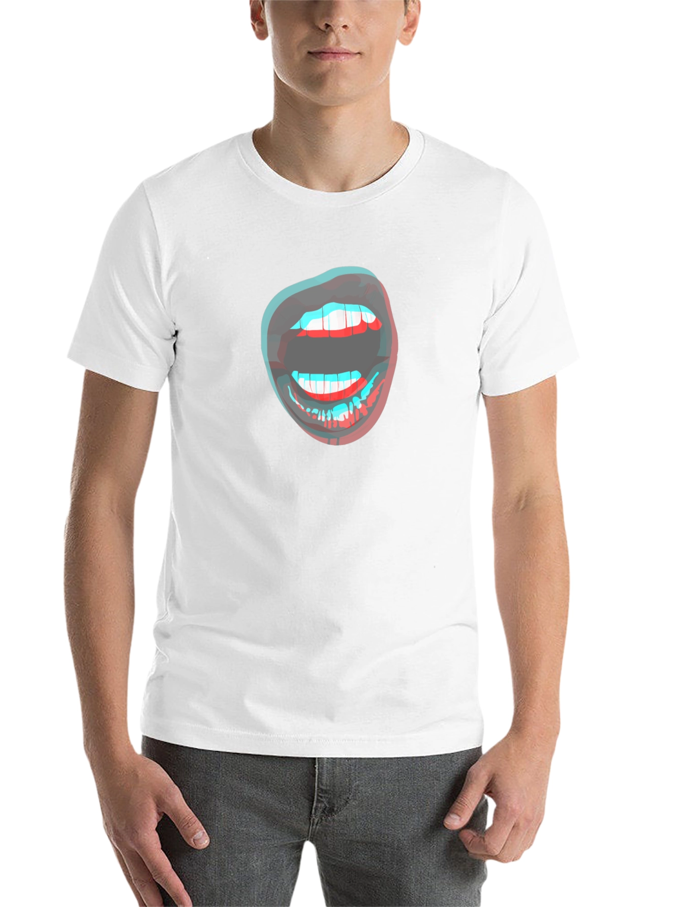 Black 3D Lips Graphic Black T-Shirt view 14