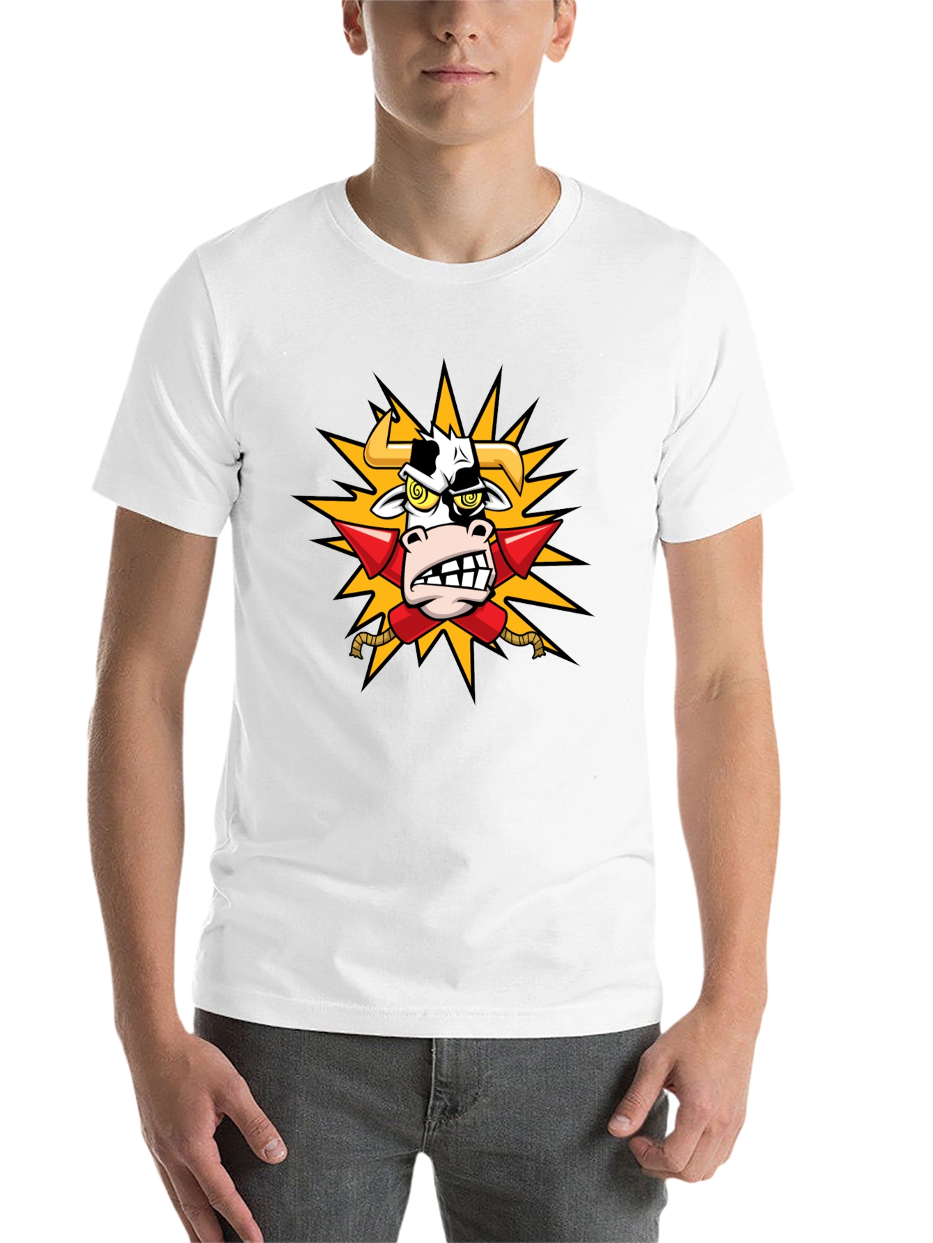 Black Cow with Rockets T-Shirt - Funny Cartoon Tee view 14