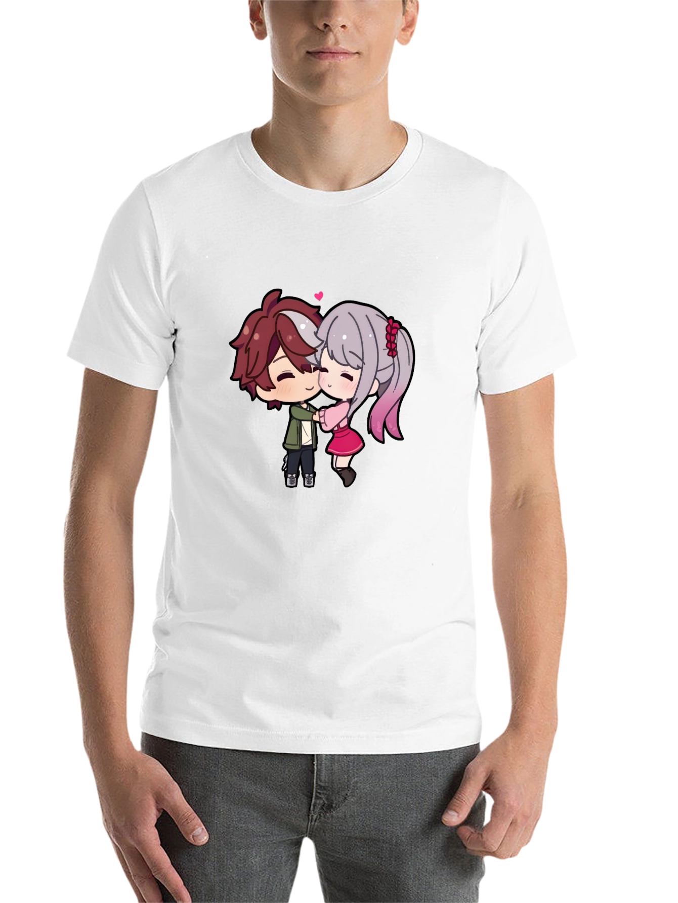 Black Cute Anime Couple T-Shirt - Sweet Embrace view 14