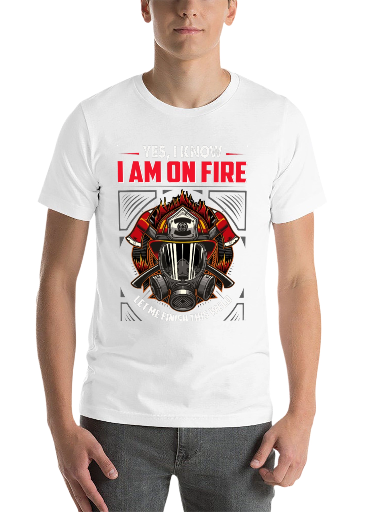 Black Firefighter On Fire Welding T-Shirt view 14