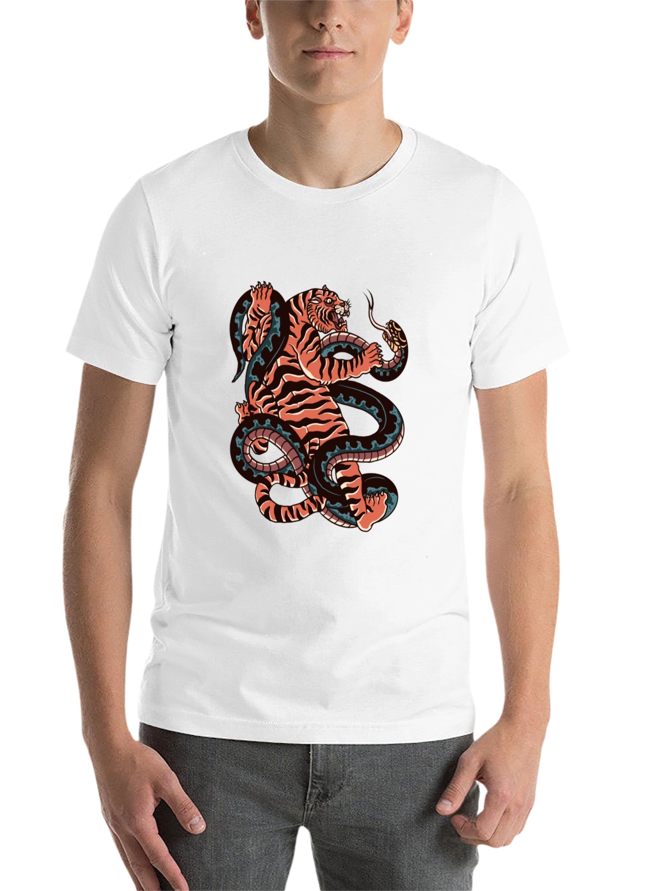 Black Tiger and Snake Graphic Black Tee view 14
