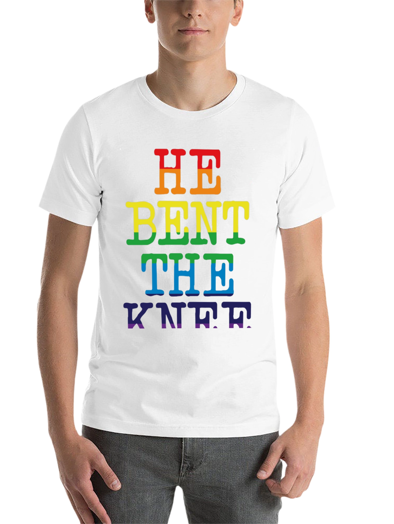 Black Rainbow "He Bent the Knee" Pride T-Shirt view 14