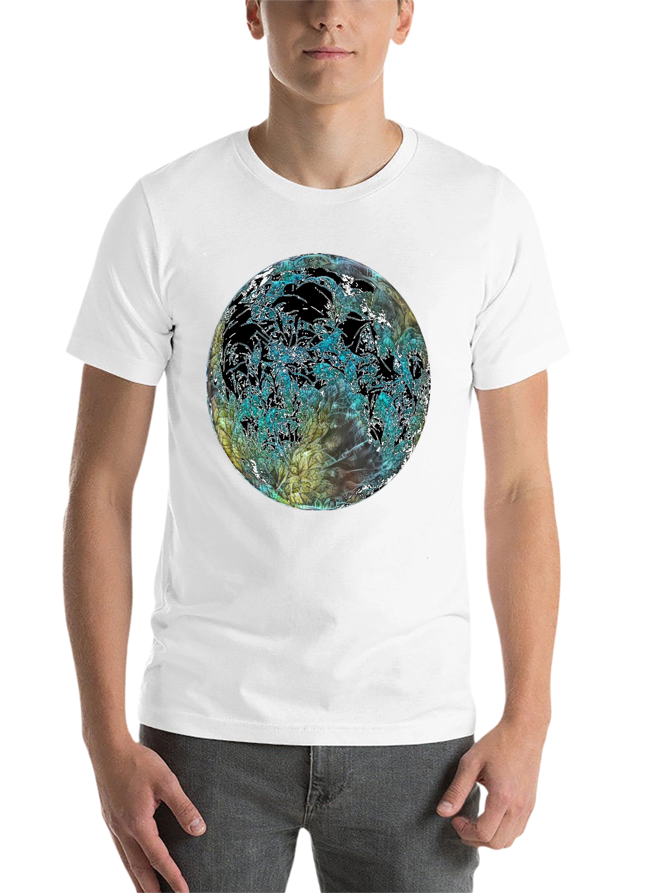 Black Abstract Floral Globe Black T-Shirt view 14
