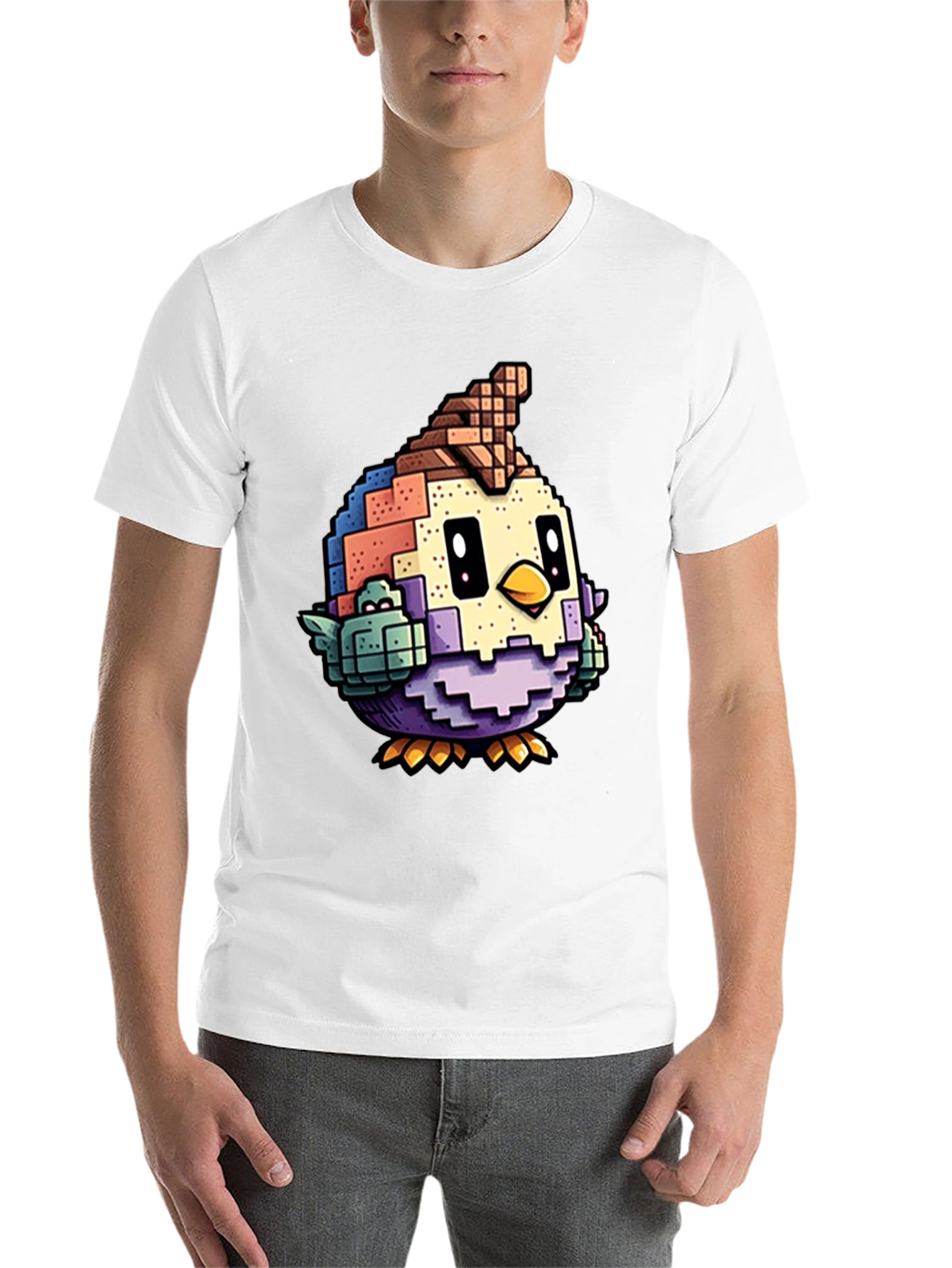 Black Pixelated Bird Graphic Tee - Black Cotton T-Shirt view 14