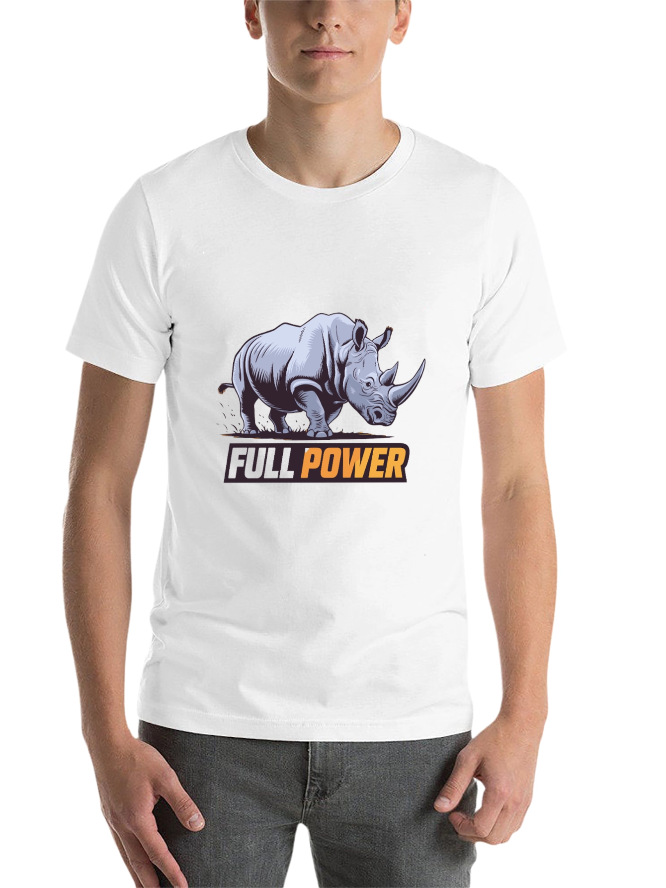 Black Full Power Rhino Graphic Tee - Black Cotton T-Shirt view 14