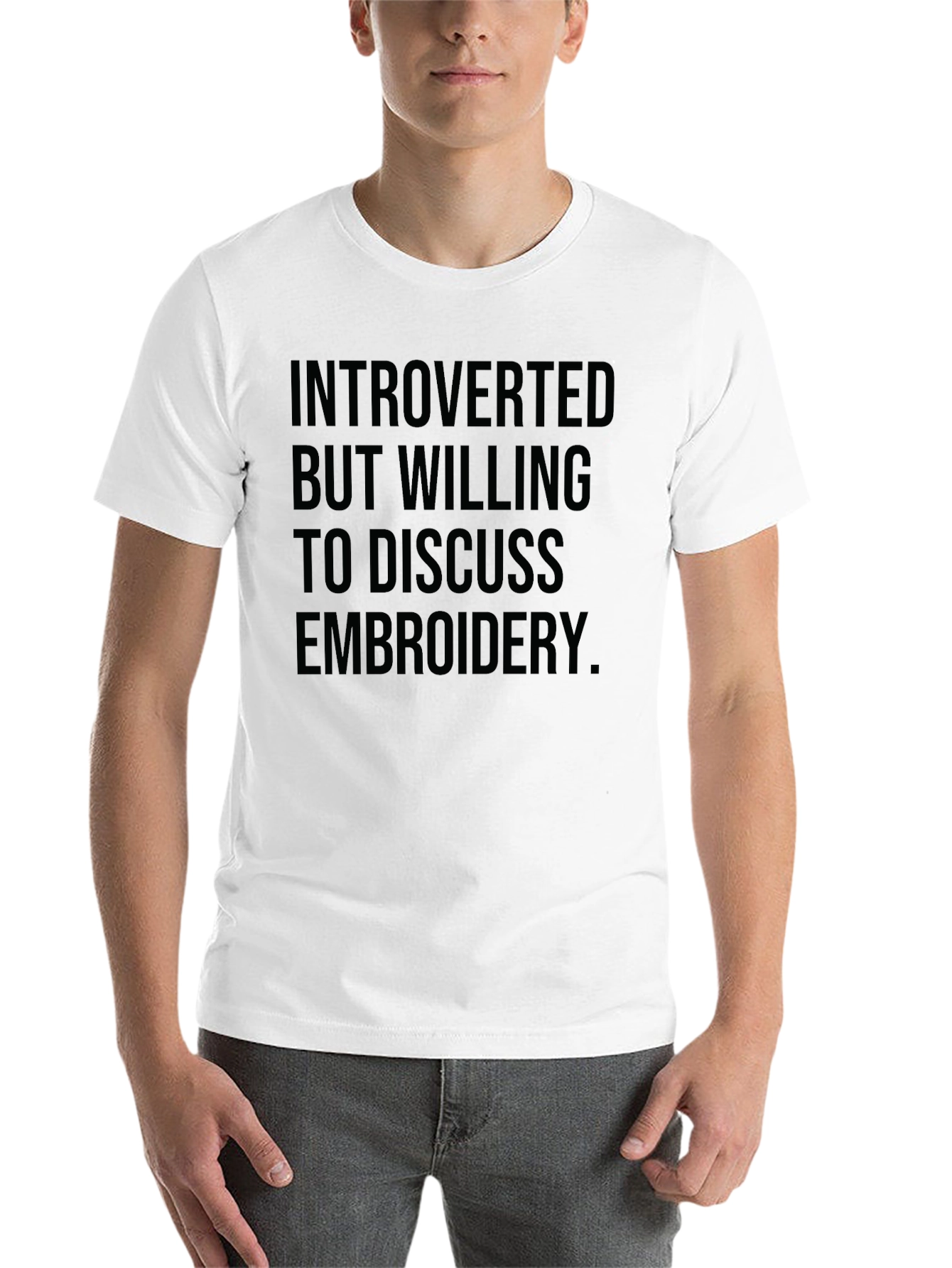 Black Introverted Embroidery Enthusiast T-Shirt view 14