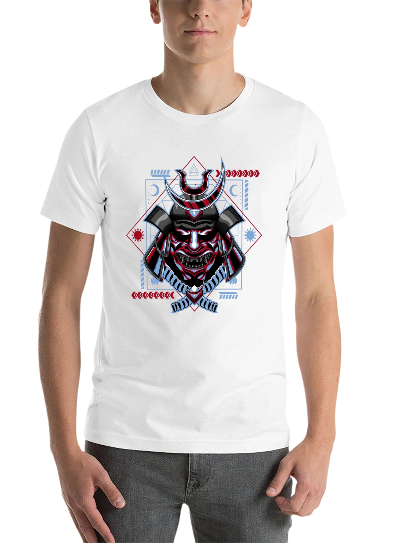 Black Samurai Mask Graphic Print T-Shirt - Black view 14