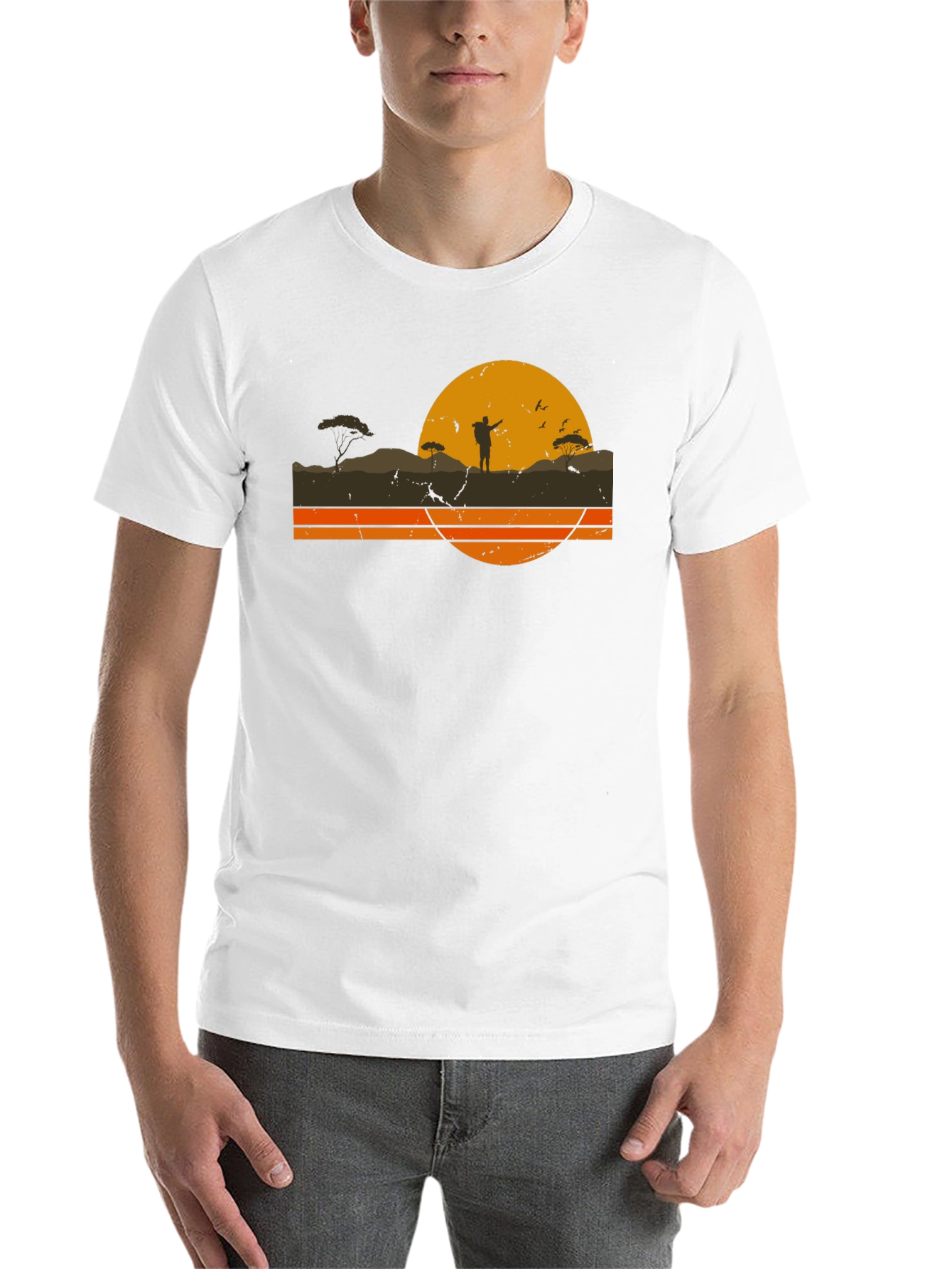 Black Retro Sunset Hiker Graphic T-Shirt view 14