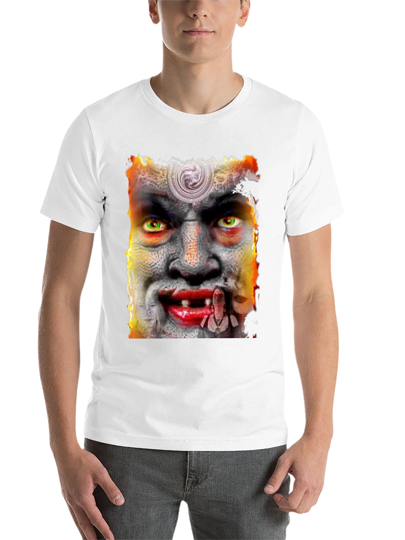 Black Unique Graphic Tee - Horror Face Design view 14