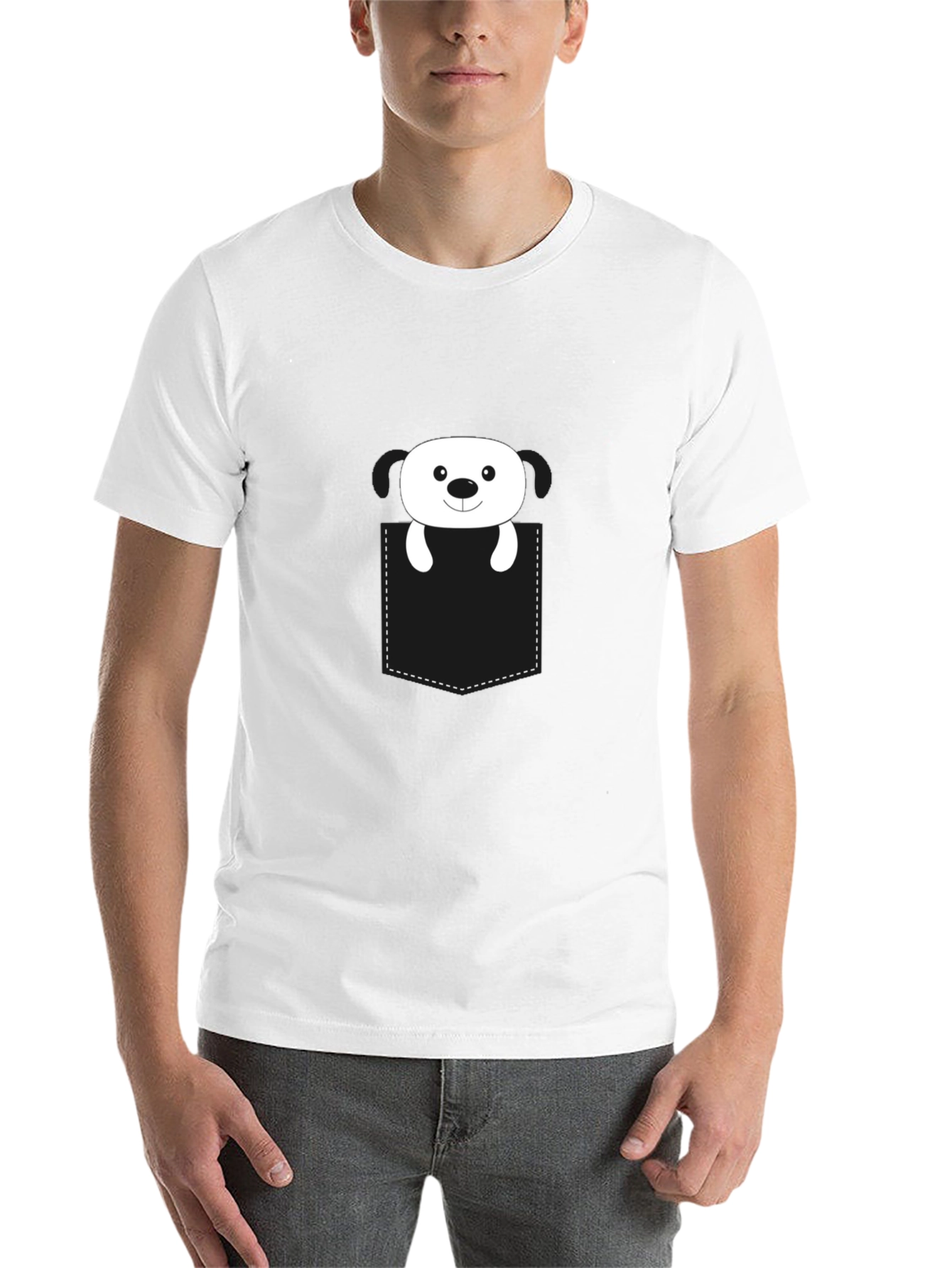 Black Cute Dog in Pocket Black T-Shirt view 14