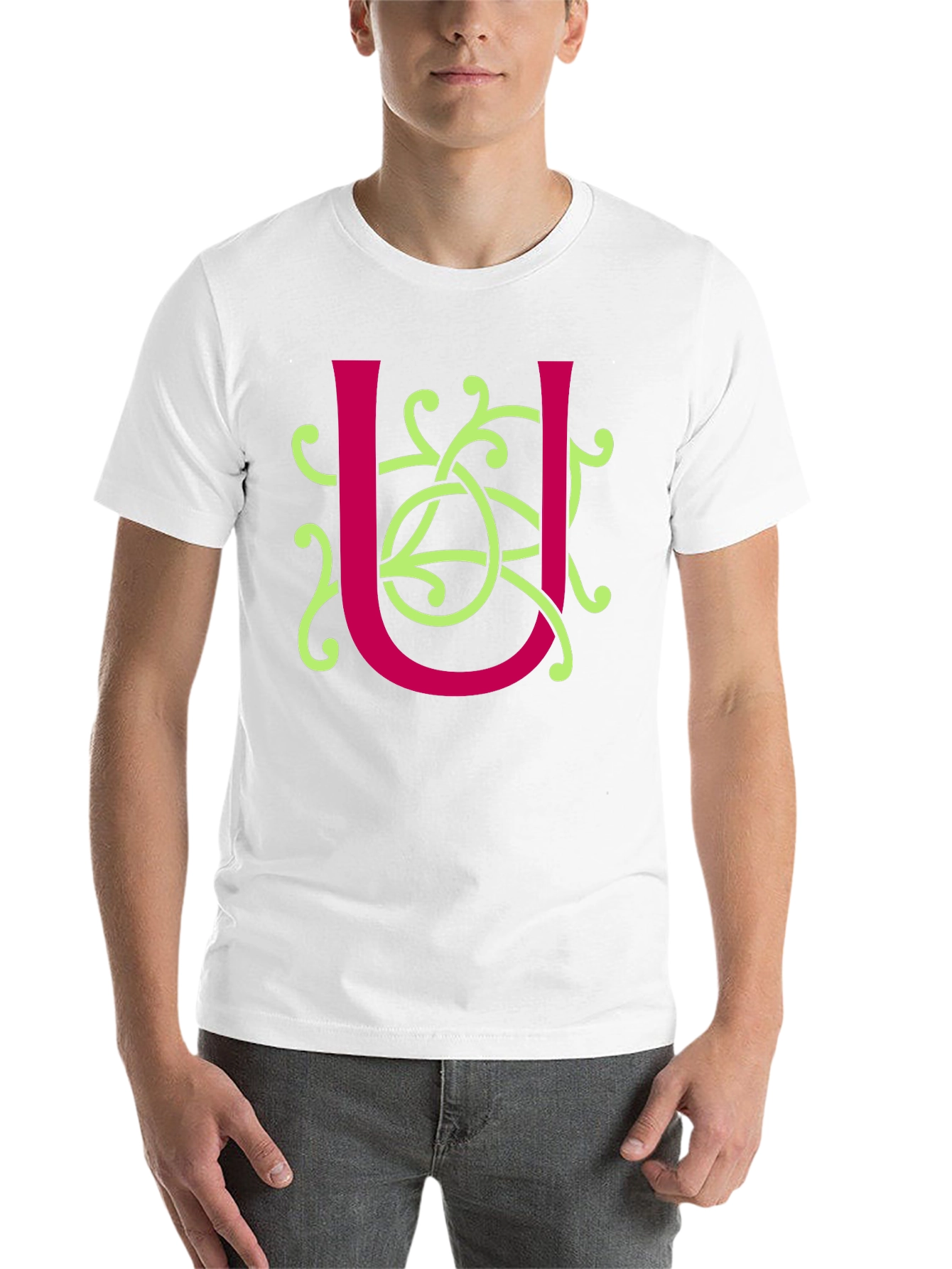 Black Celtic Knot U Letter Graphic T-Shirt view 14