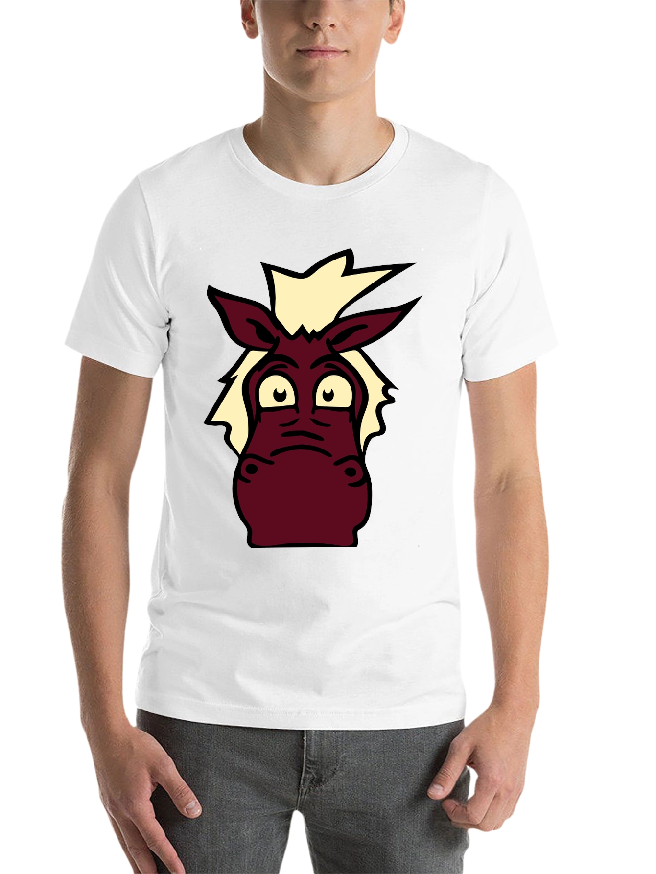 Black Cartoon Donkey Graphic Tee - Black Cotton T-Shirt view 14