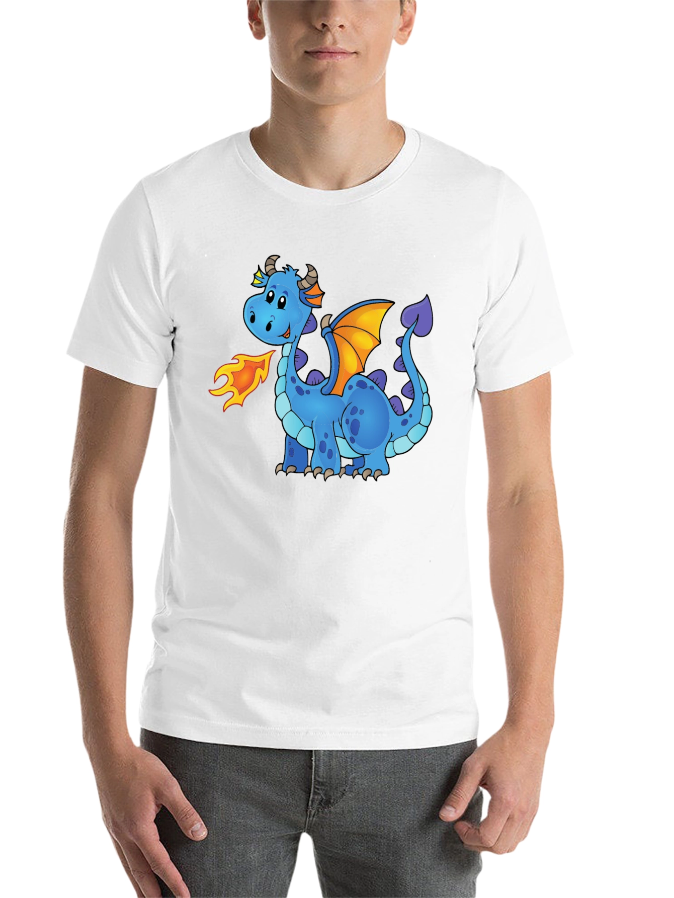 Black Cute Cartoon Dragon Graphic Tee - Unisex Black T-Shirt view 14