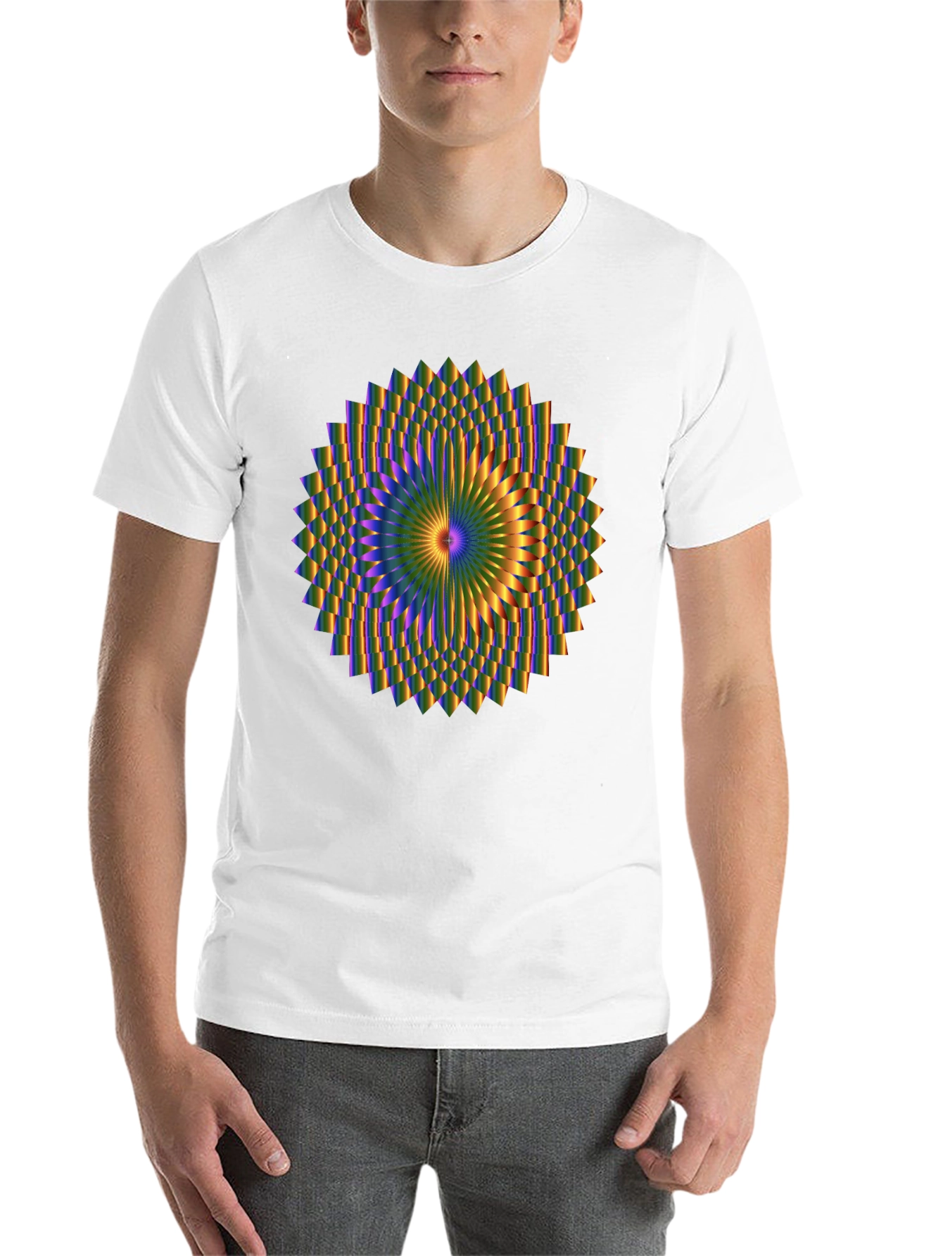 Black Optical Illusion Mandala Graphic Black T-Shirt view 14