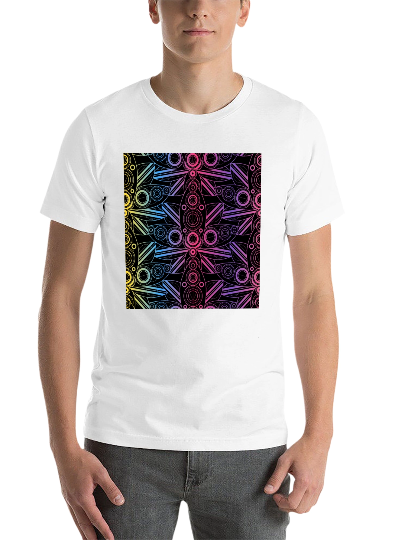 Black Geometric Rainbow Pattern Black T-Shirt view 14
