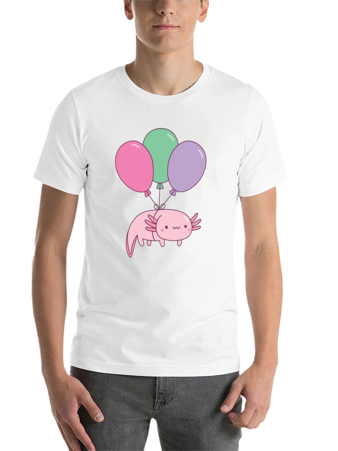 Black Axolotl Balloons Graphic Tee - Black Cotton T-Shirt view 14