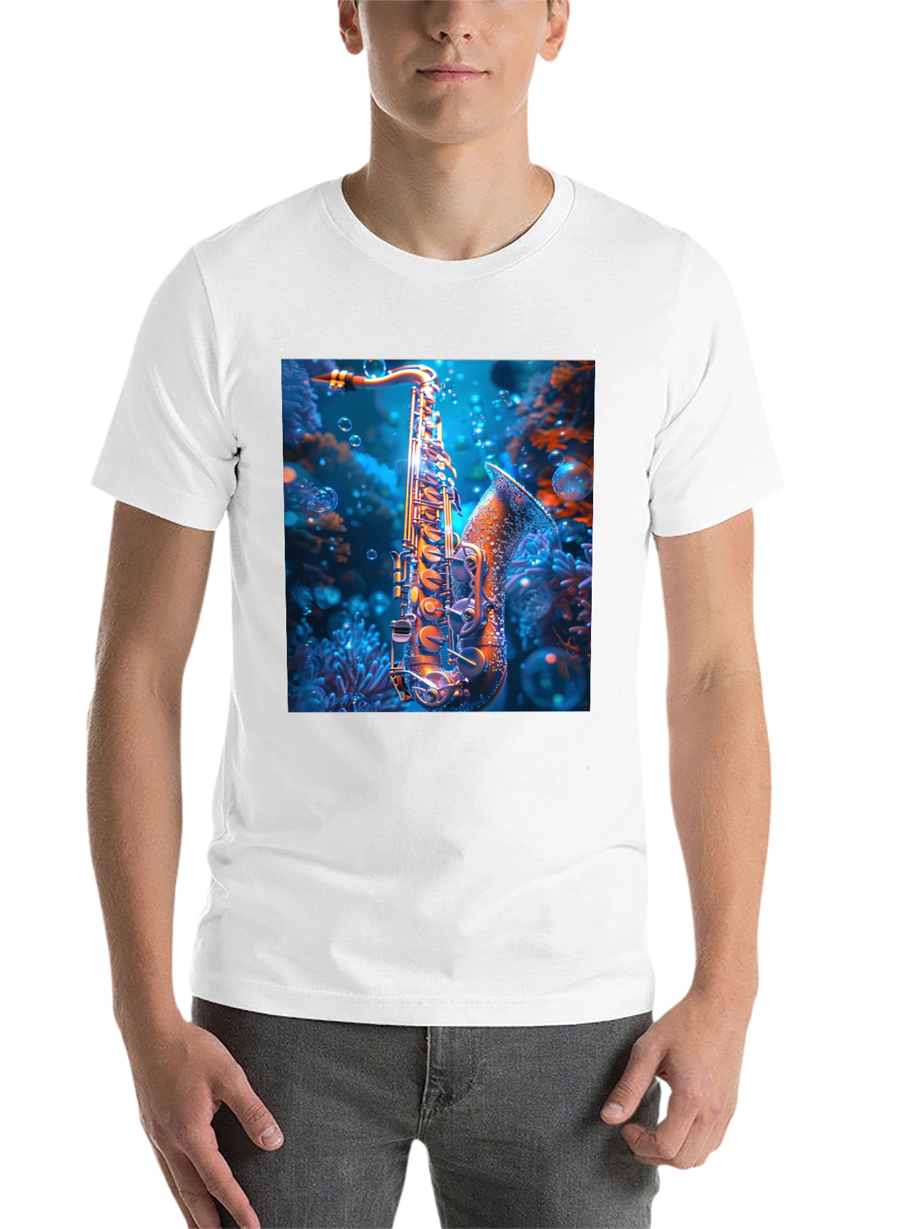 Black Saxophone Underwater T-Shirt - Unique Musical Design view 14