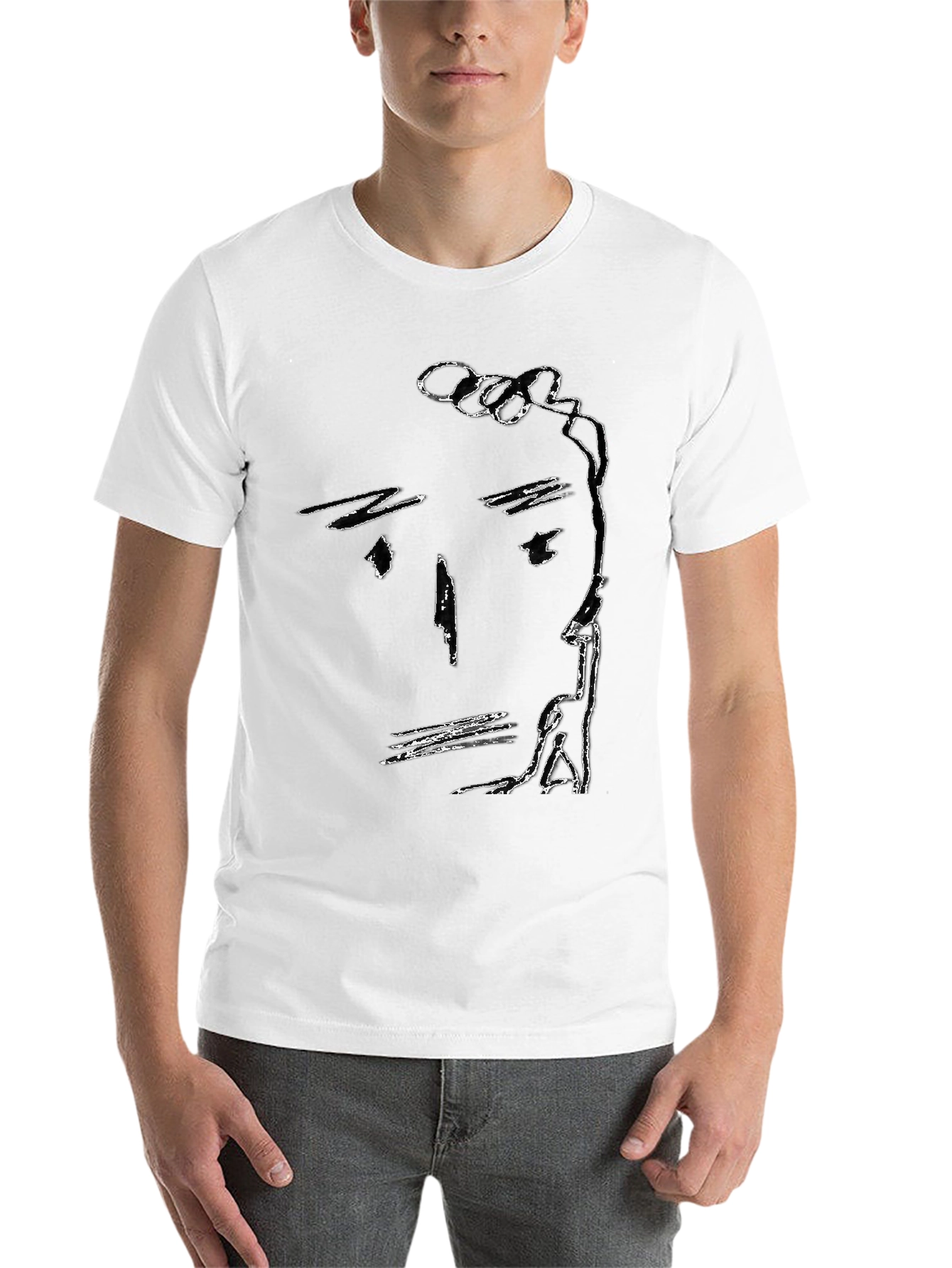 Black Abstract Face Black T-Shirt, Minimalist Art Tee view 14