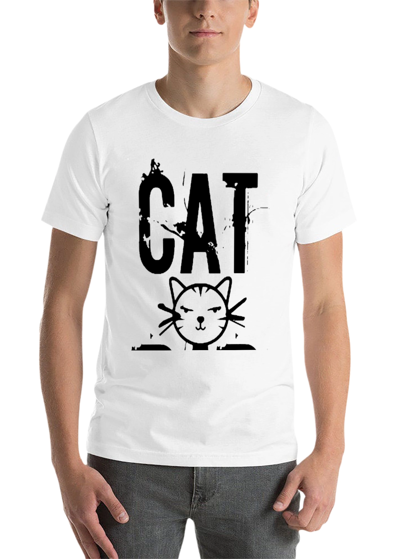 Black Distressed CAT Graphic Print Men's Black T-Shirt view 14