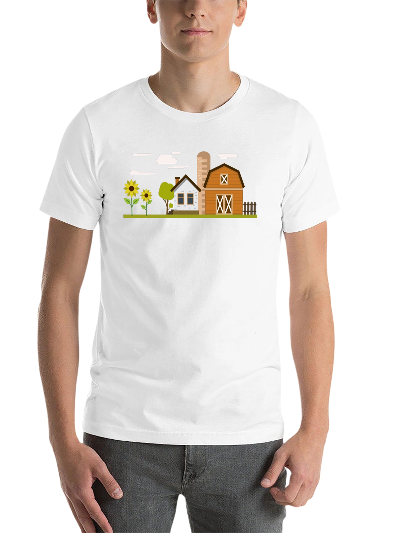 Black Farm Scene Graphic T-Shirt - Black Cotton Tee view 14