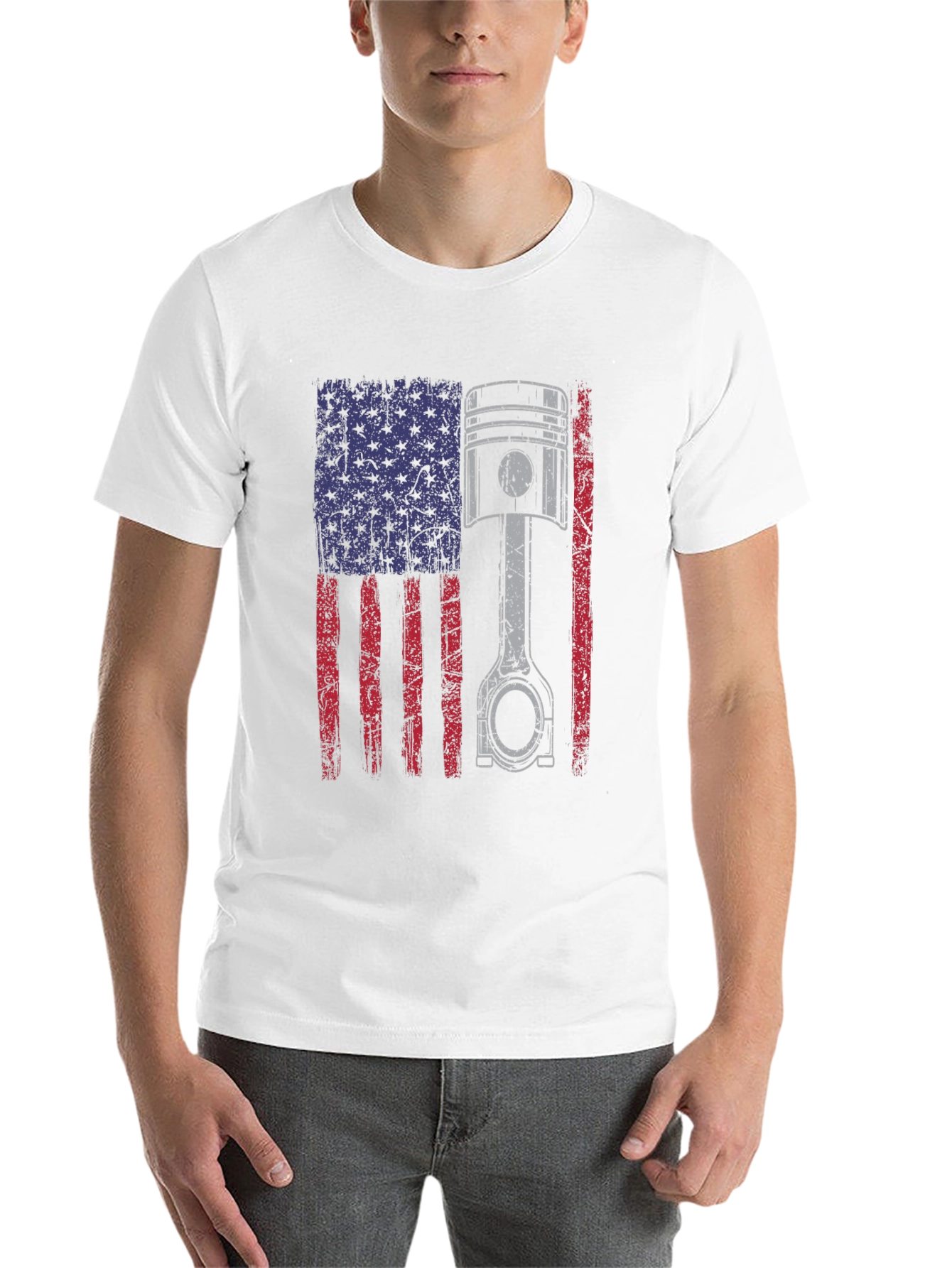 Black American Flag Piston T-Shirt - Automotive Enthusiast Apparel view 14
