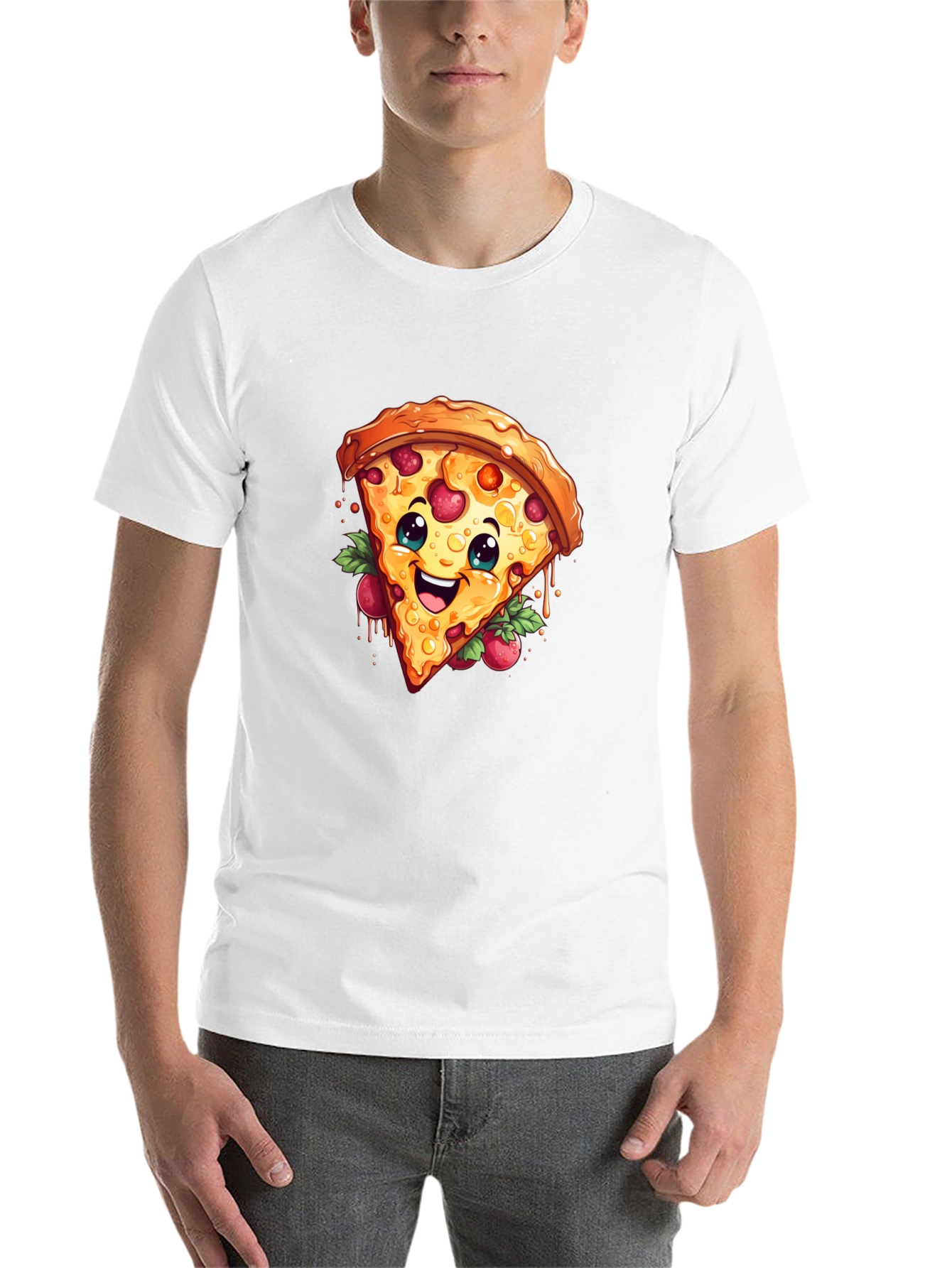 Black Funny Pizza Slice Graphic T-Shirt - Casual Black Tee view 14