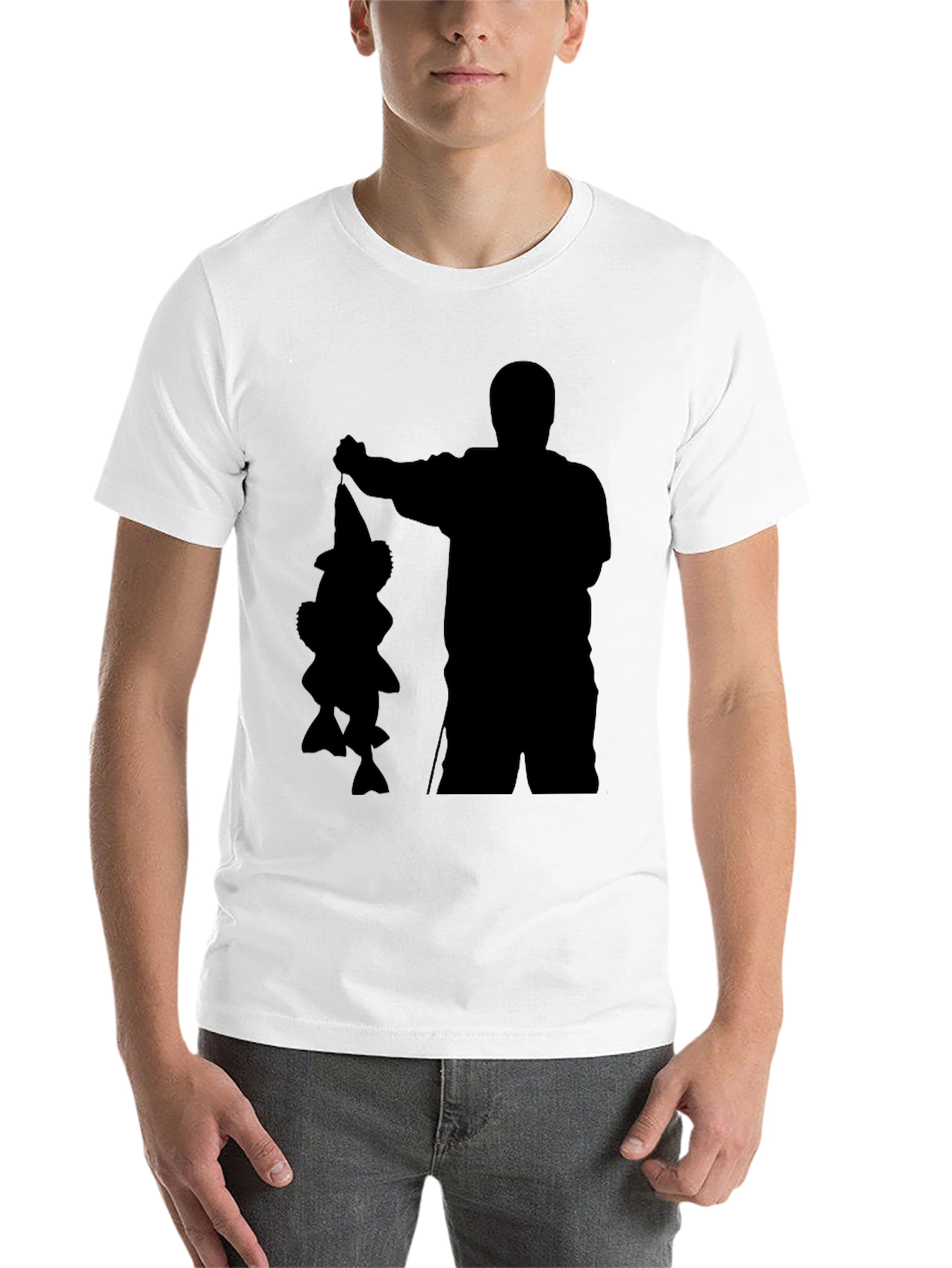 Black Fisherman Silhouette Graphic Tee - Black Cotton Blend Shirt view 14