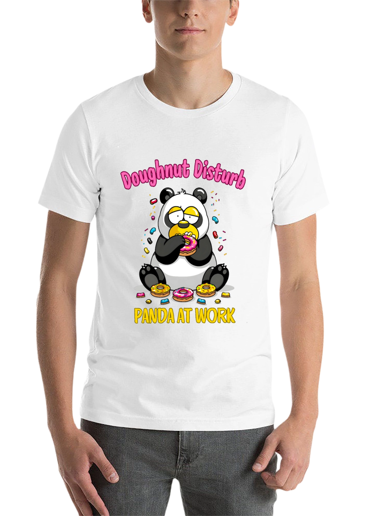 Black Doughnut Disturb Panda T-Shirt - Funny Graphic Tee view 14