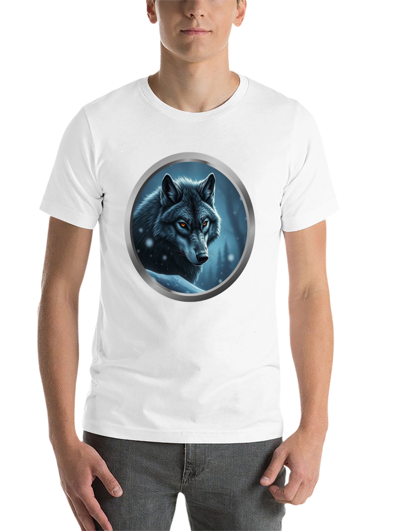 Black Wolf Portrait Graphic Tee - Black Cotton Blend view 14