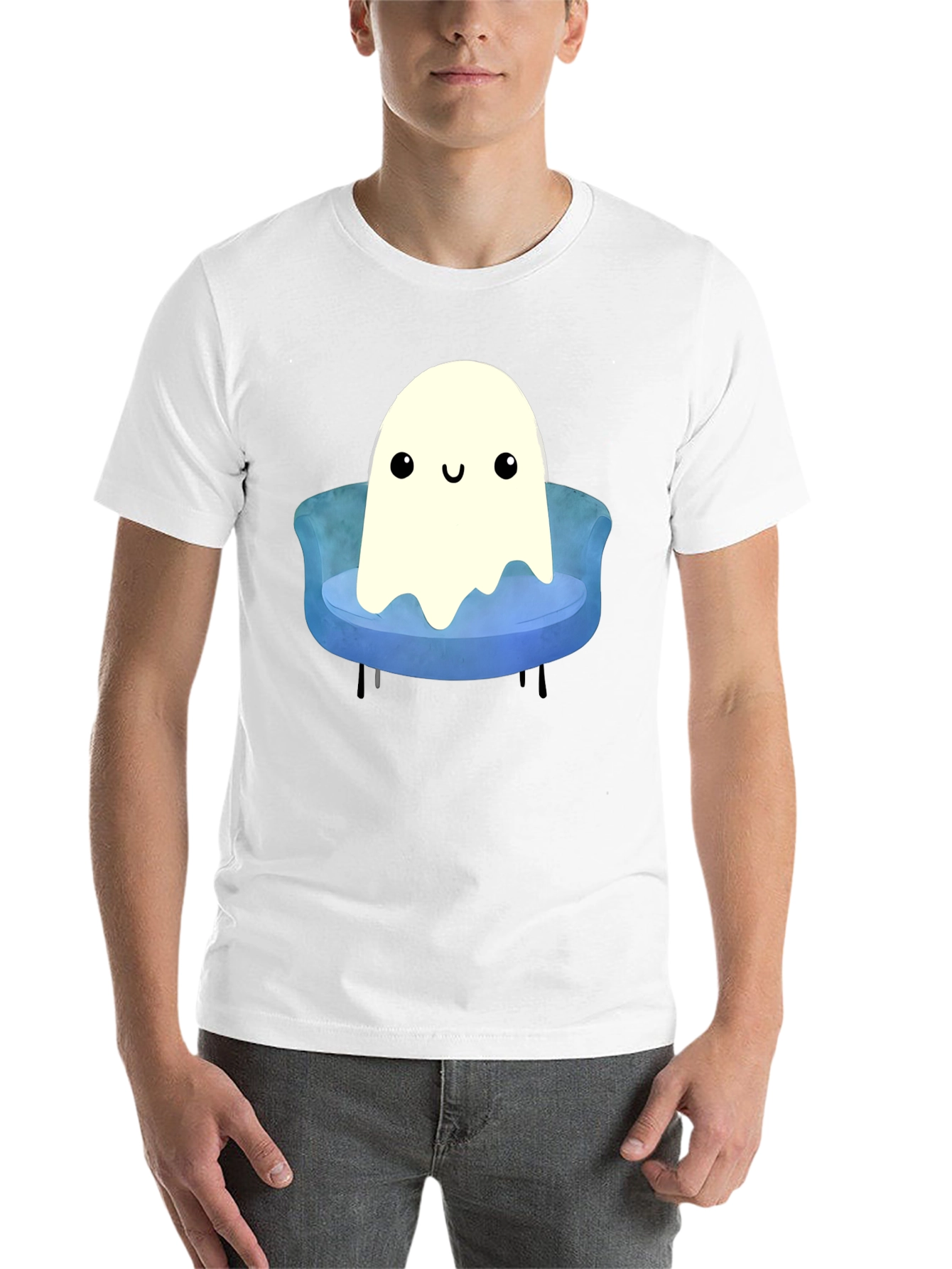 Black Cute Ghost on Couch T-Shirt - Spooky Season Apparel view 14