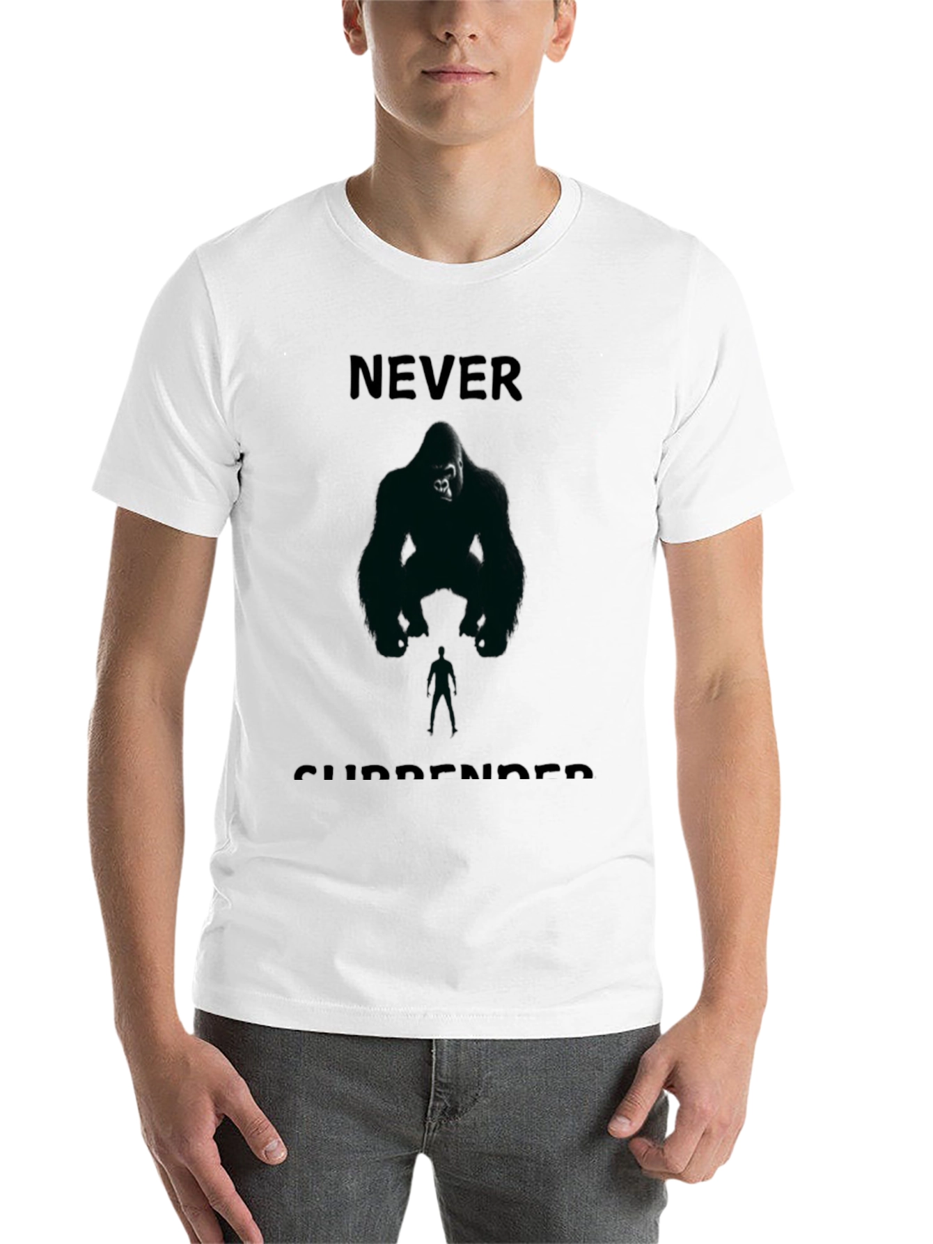 Black Never Surrender Gorilla Graphic Tee - Black Cotton Blend view 14