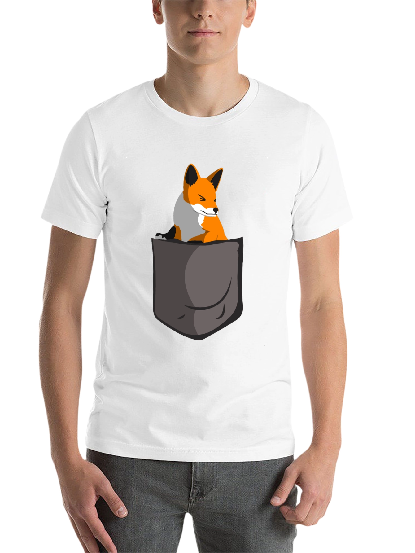 Black Fox in Pocket Graphic Tee - Cute Animal T-Shirt view 14