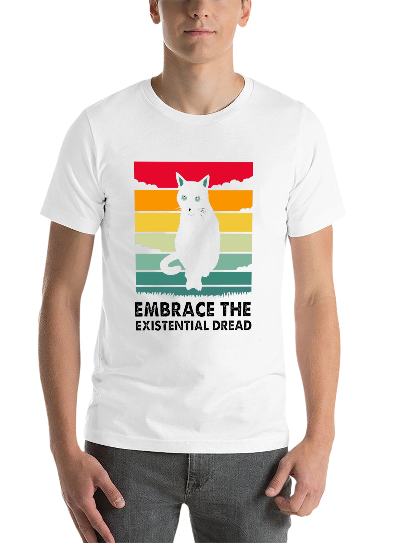Black Embrace the Existential Dread Cat T-Shirt view 14