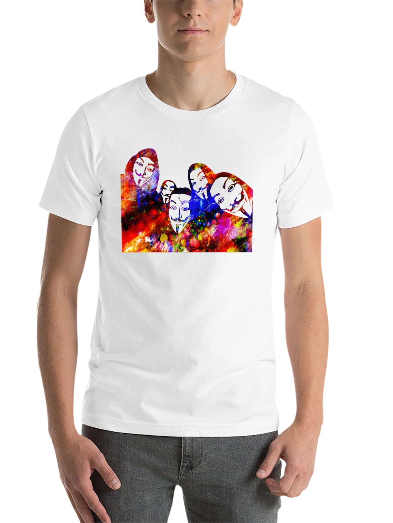 Black Abstract Faces Graphic Black T-Shirt view 14