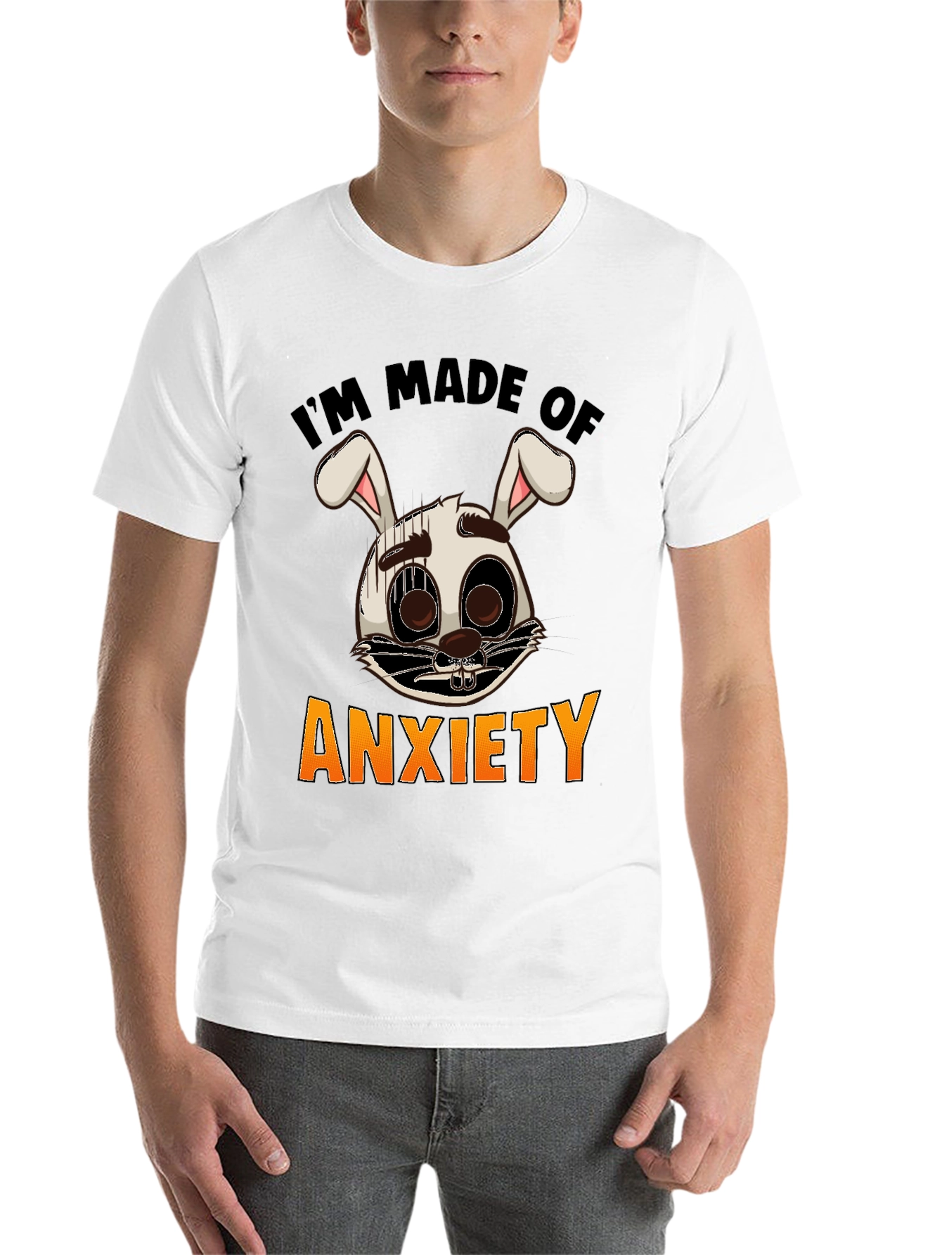 Black Anxiety Bunny Graphic Tee - I'm Made of Anxiety T-Shirt view 14