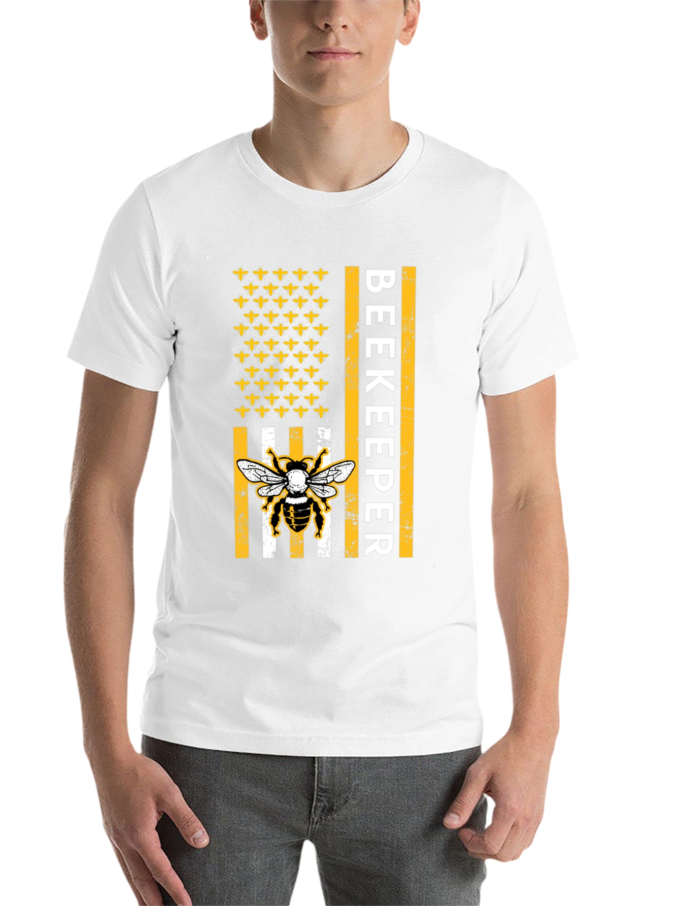 Black Beekeeper American Flag Bee T-Shirt view 14
