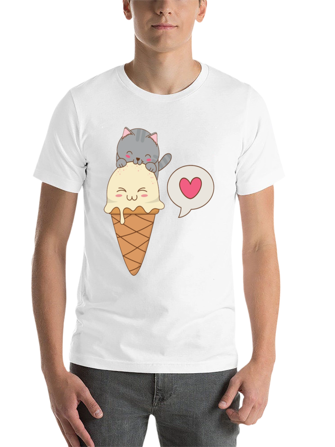 Black Cute Cat & Ice Cream Graphic Tee view 14