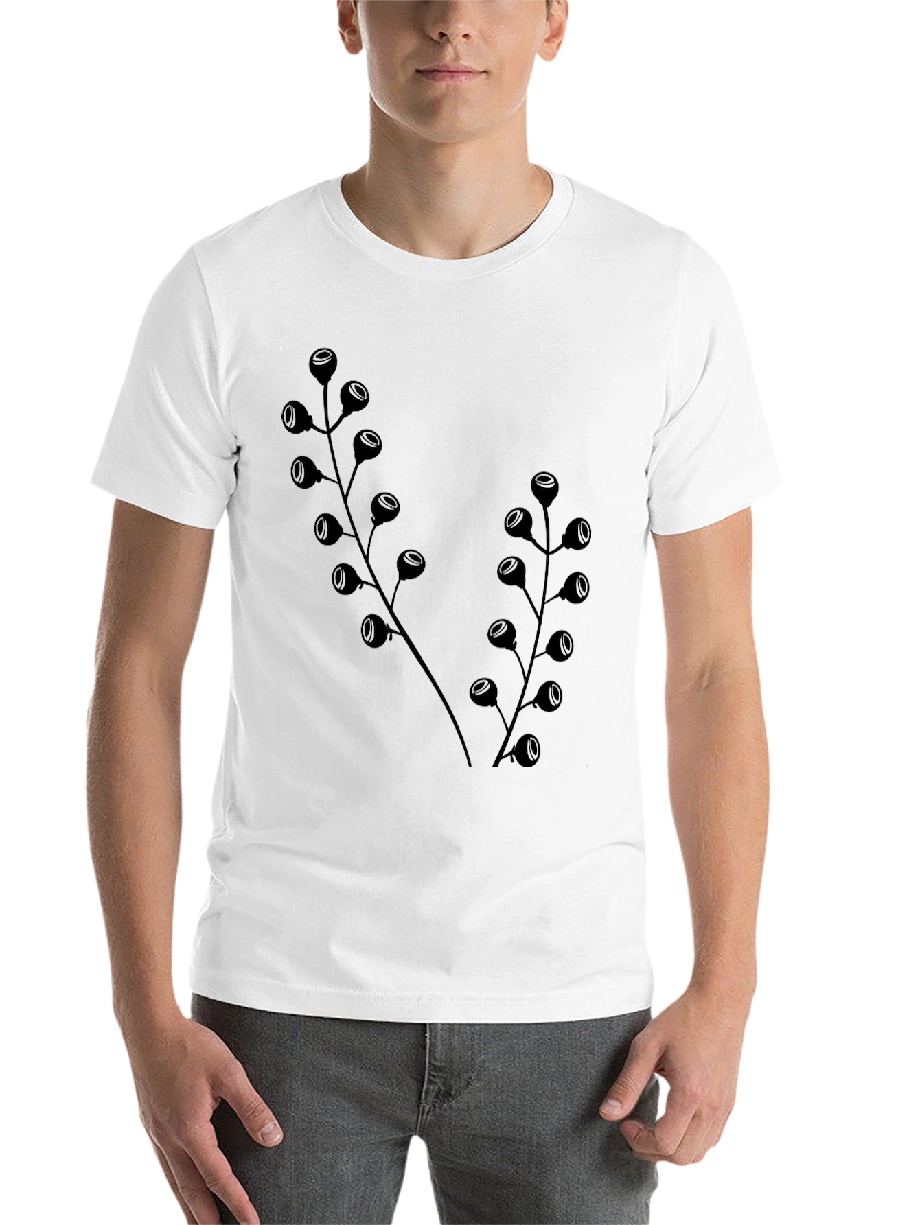 Black Botanical Black T-Shirt - Modern Plant Design view 14