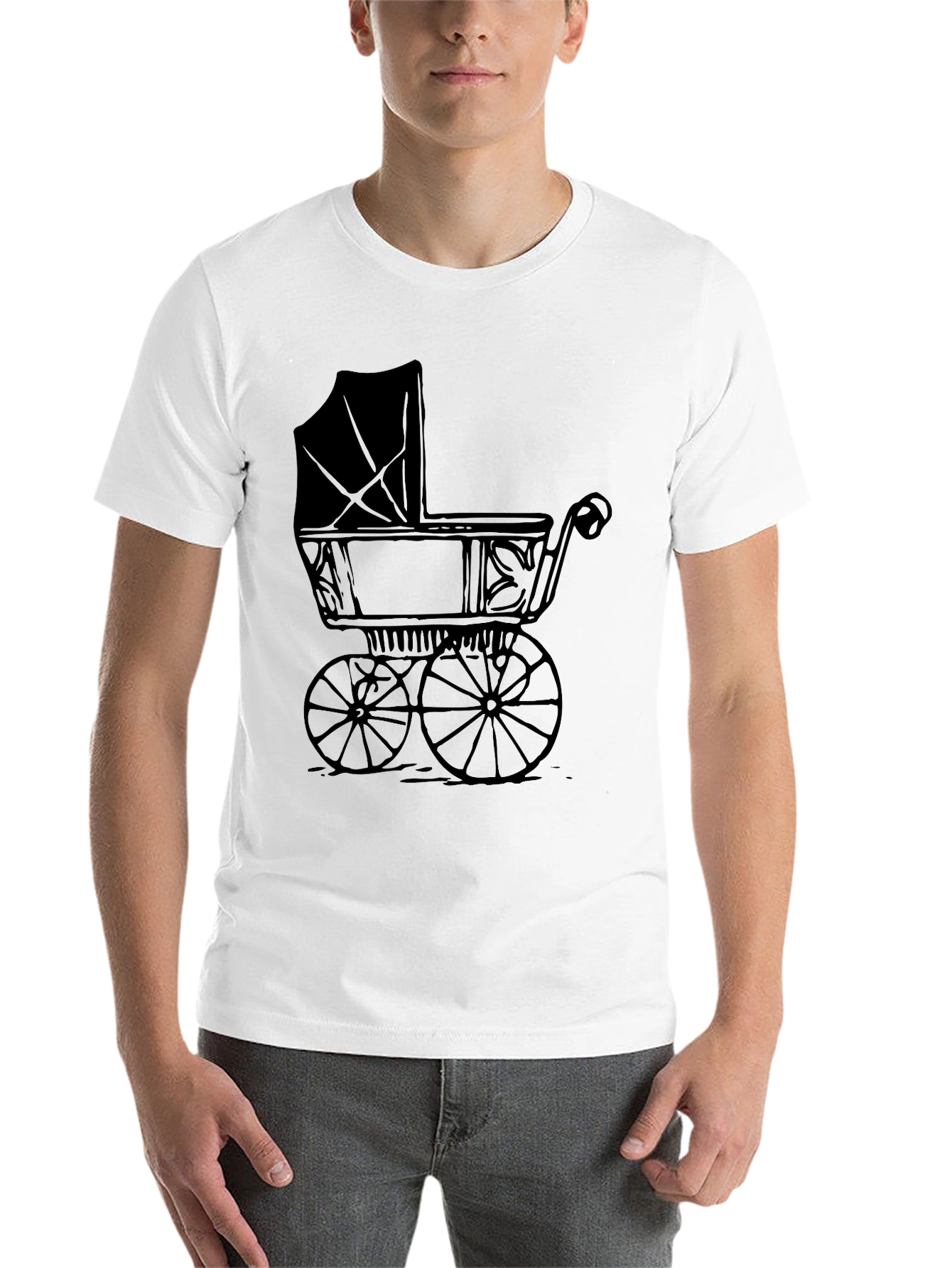 Black Vintage Baby Carriage Graphic Tee - Soft Black T-Shirt view 14