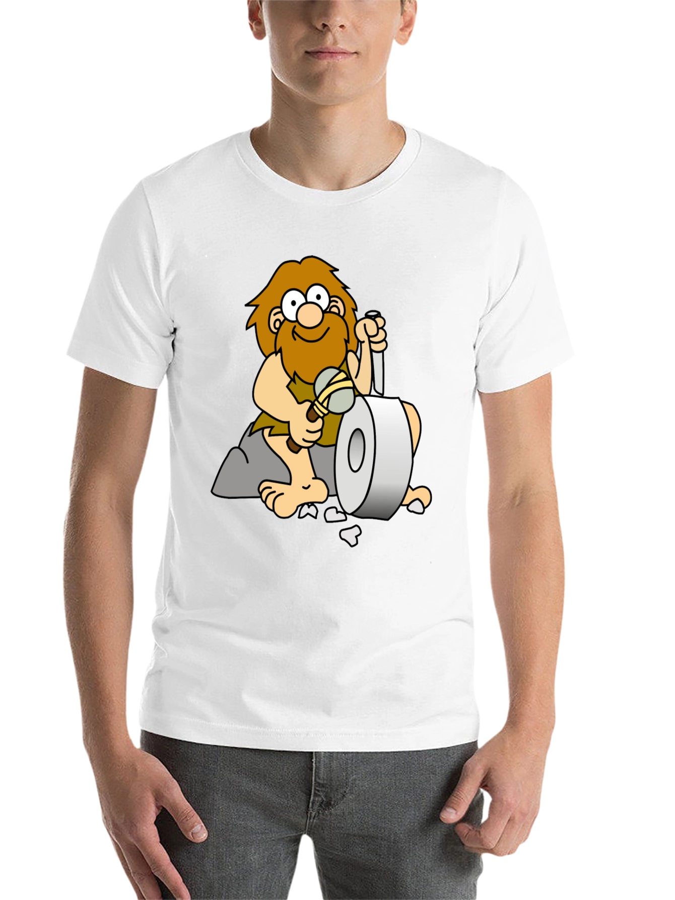 Black Funny Caveman Toilet Paper T-Shirt view 14