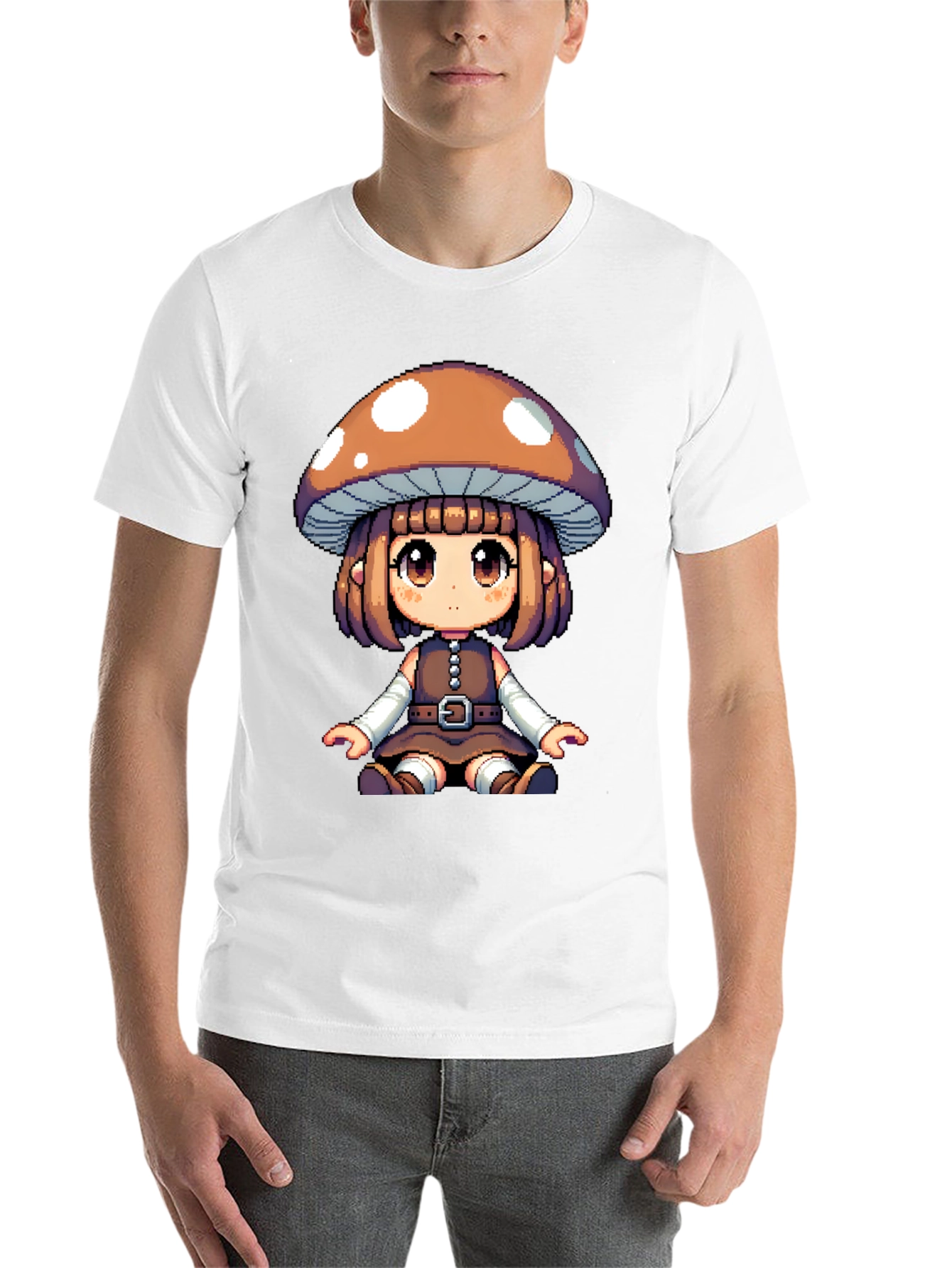 Black Mushroom Girl Pixel Art T-Shirt view 14