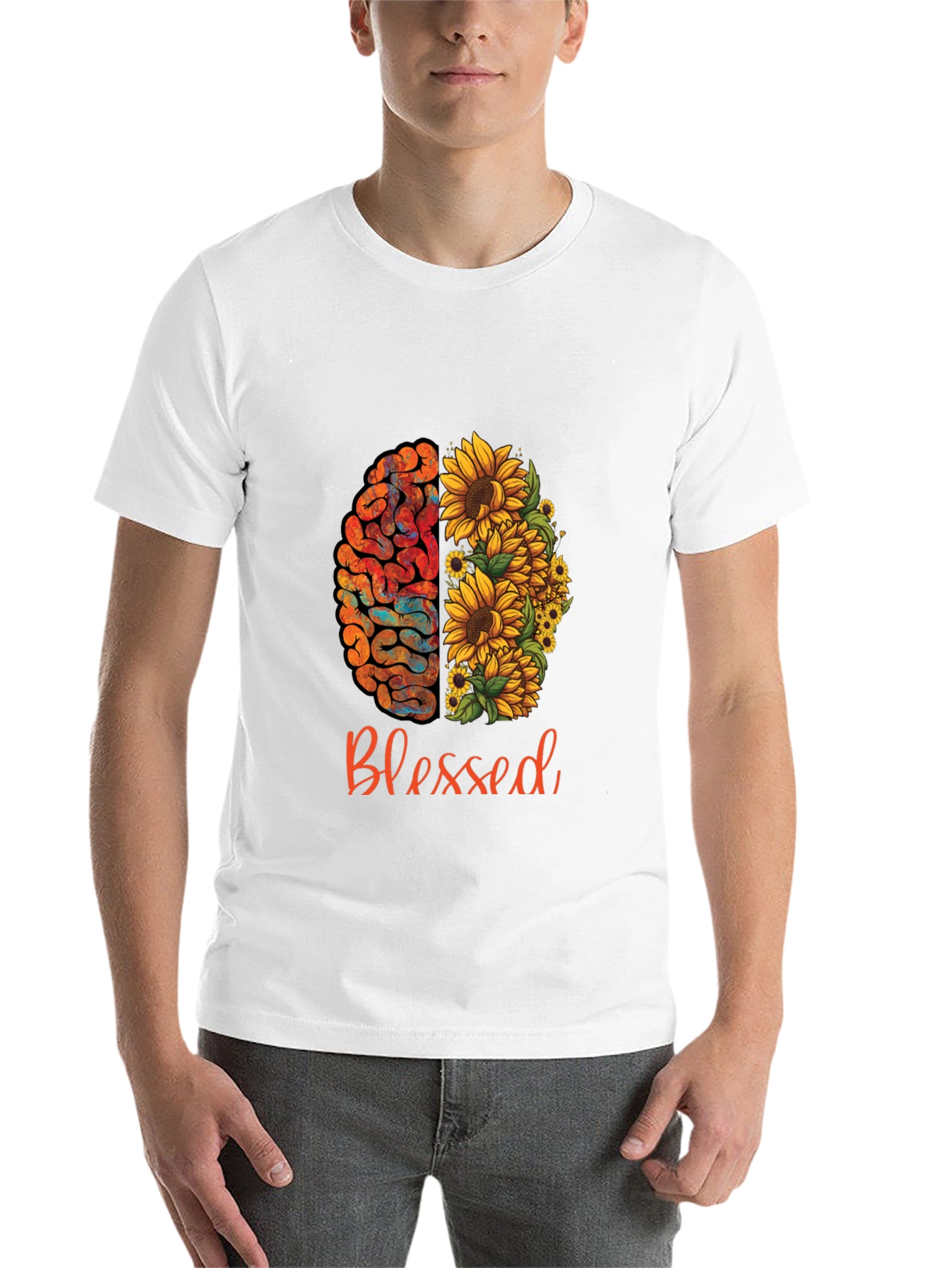 Black Blessed Brain & Sunflower Graphic Tee - Unisex Cotton T-Shirt view 14