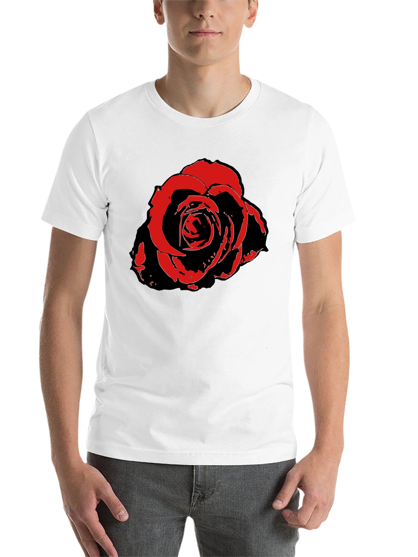 Black Bold Rose Graphic Tee - Stylish Men's Black T-Shirt view 14