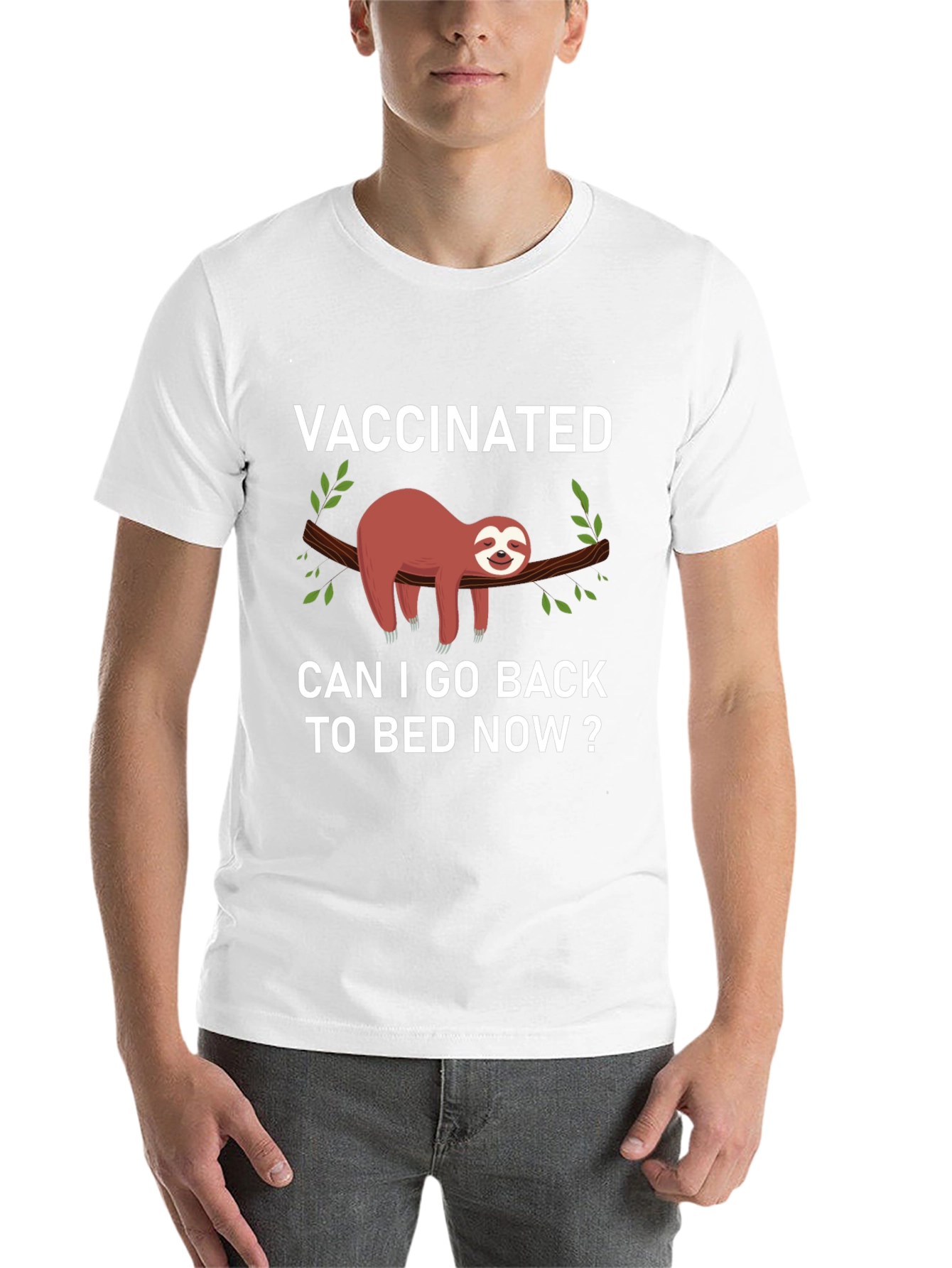 Black Vaccinated Sloth Graphic T-Shirt: Back to Bed! view 14