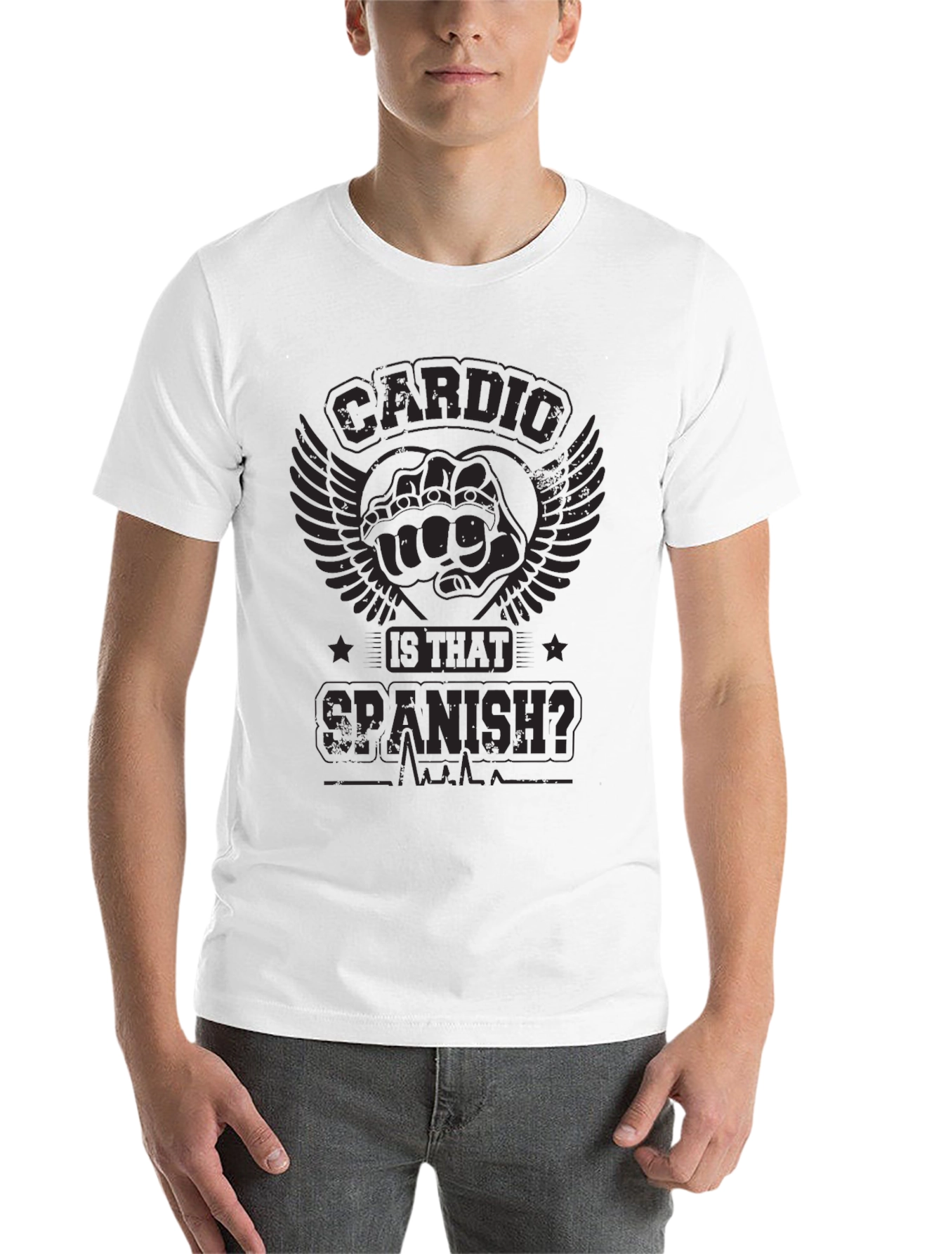 Black Cardio Is That Spanish? T-Shirt Funny Gym Workout view 14