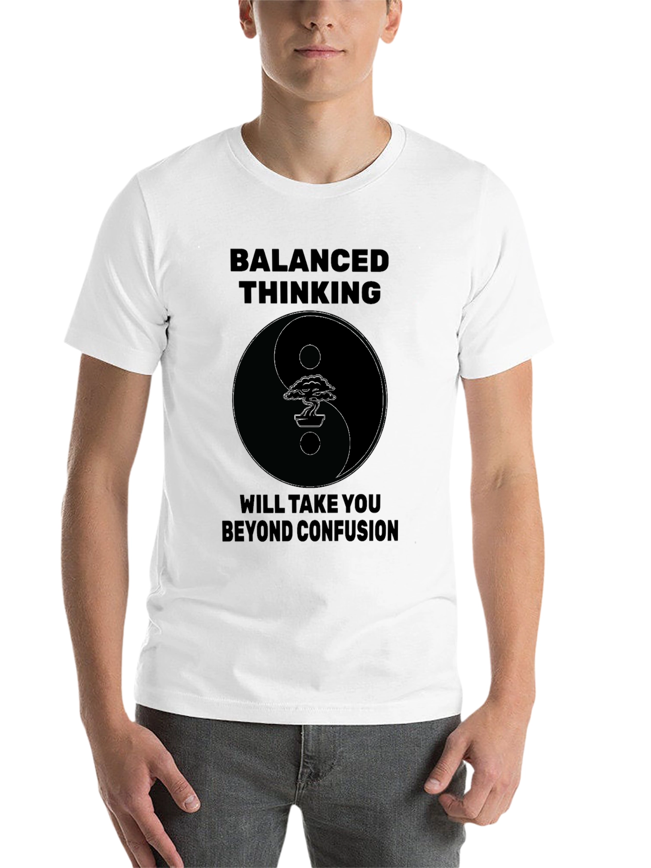 Black Balanced Thinking Yin Yang Bonsai T-Shirt view 14