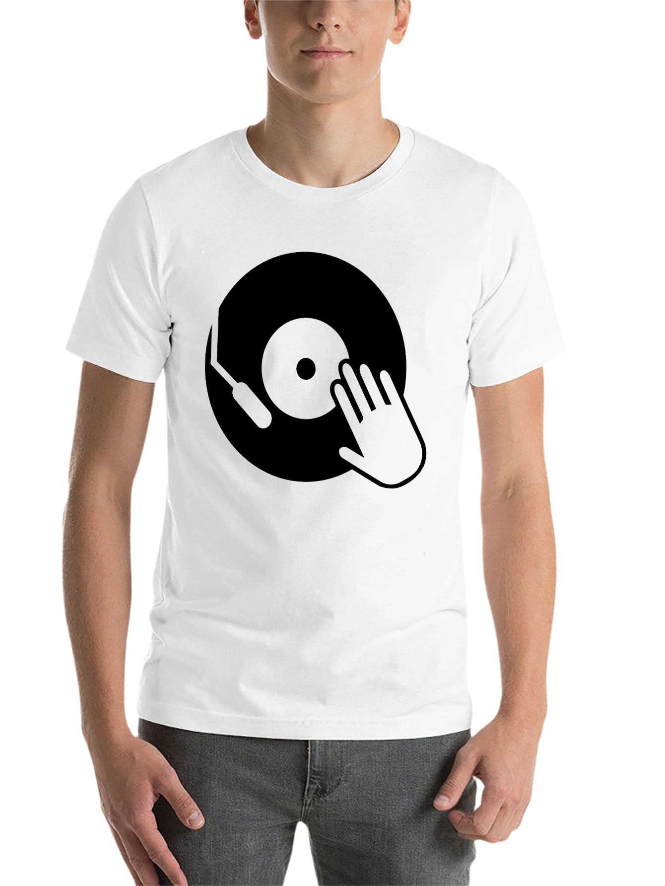 Black DJ Vinyl Record Graphic Tee - Black Cotton T-Shirt view 14